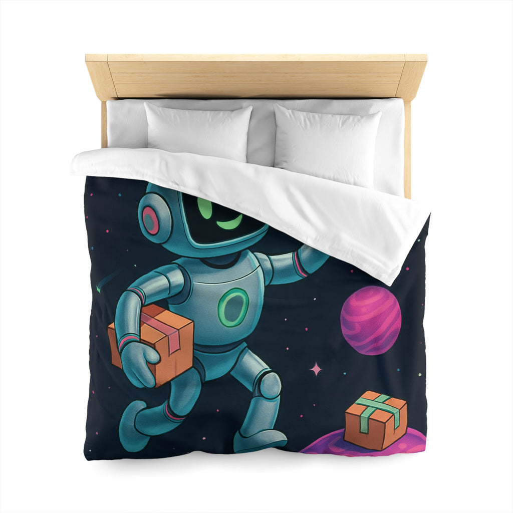 Housse de Couette Spatiale avec Robot Jovial et Planètes Colorées pour Enfants