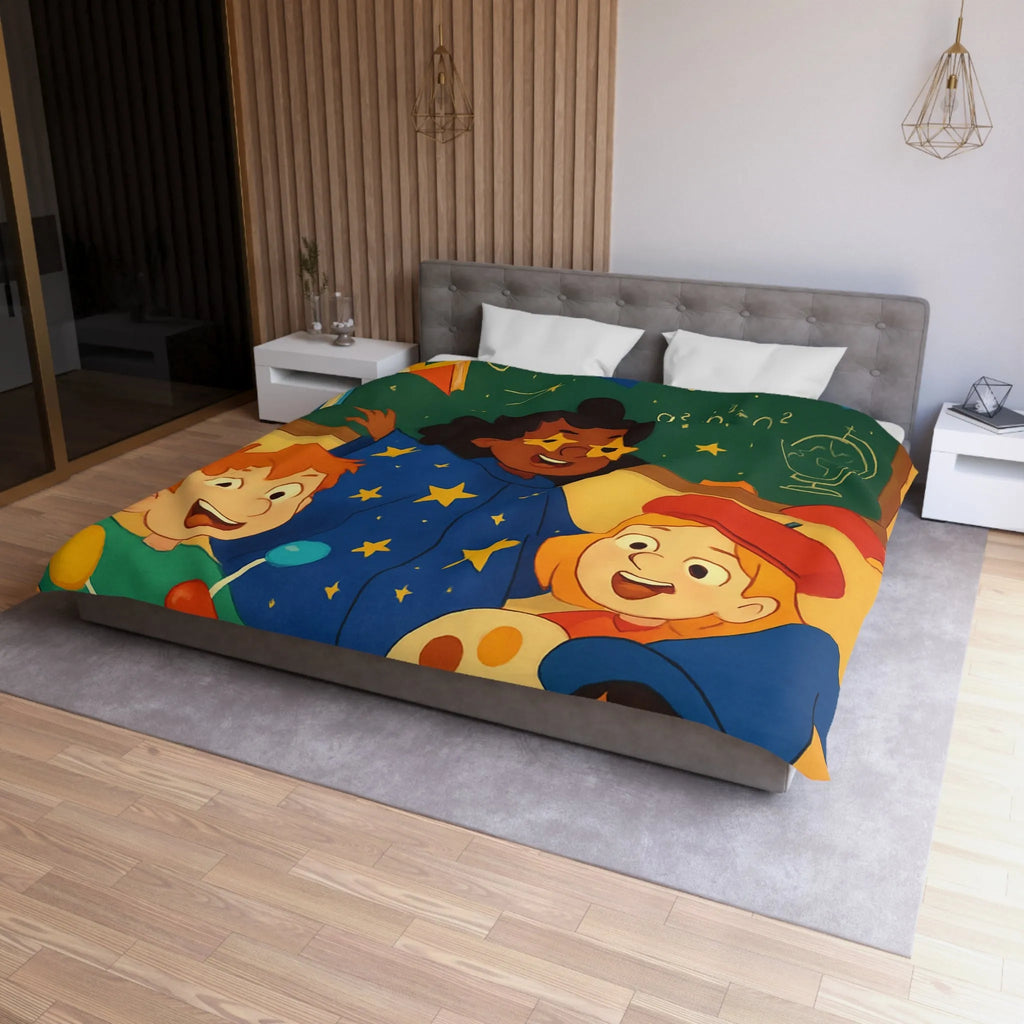 Housse de couette éducative colorée avec enfants et univers de l'apprentissage joyeux