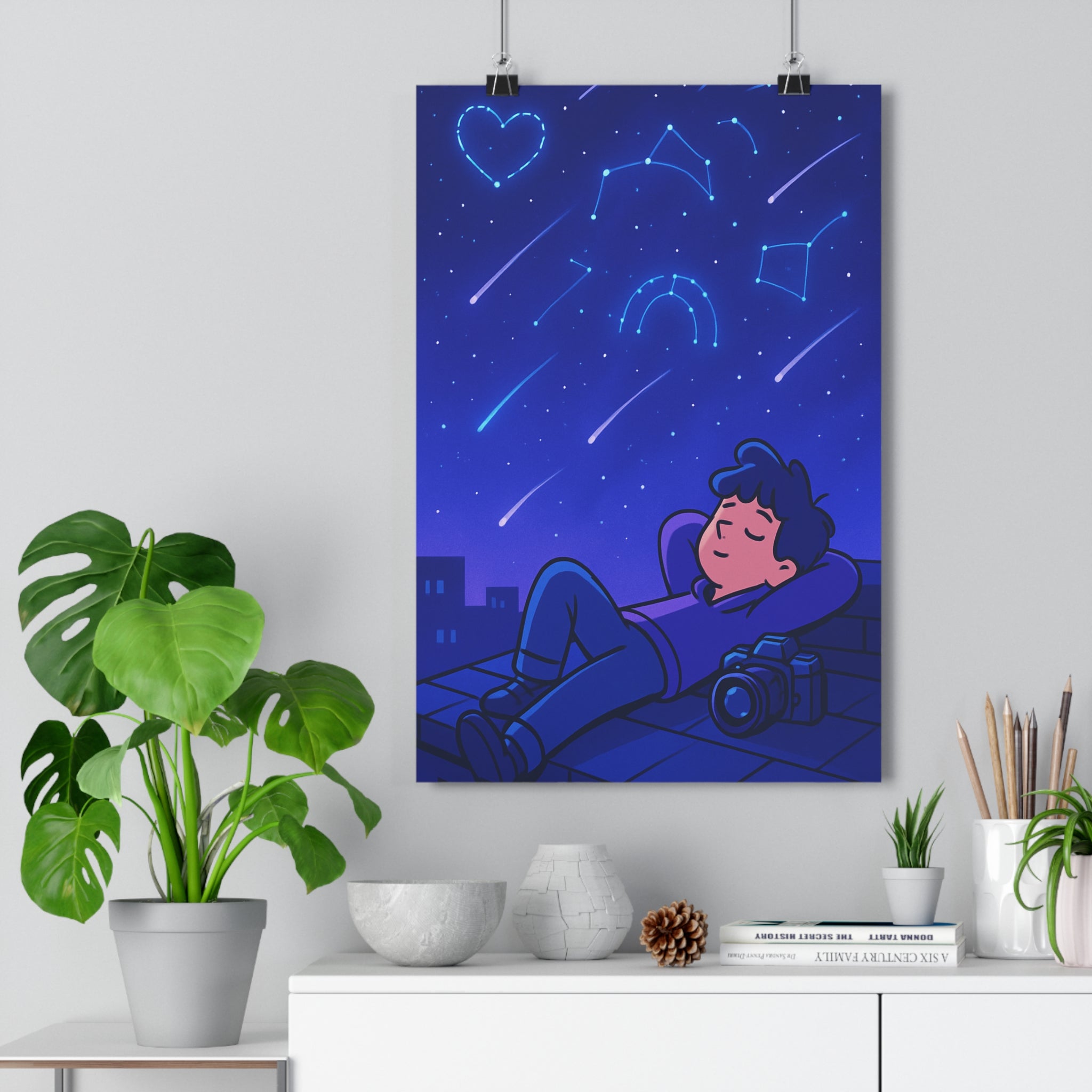 Poster décoratif ciel étoilé bleu violet mystique chambre détente constellation animé moderne 30x46 cm