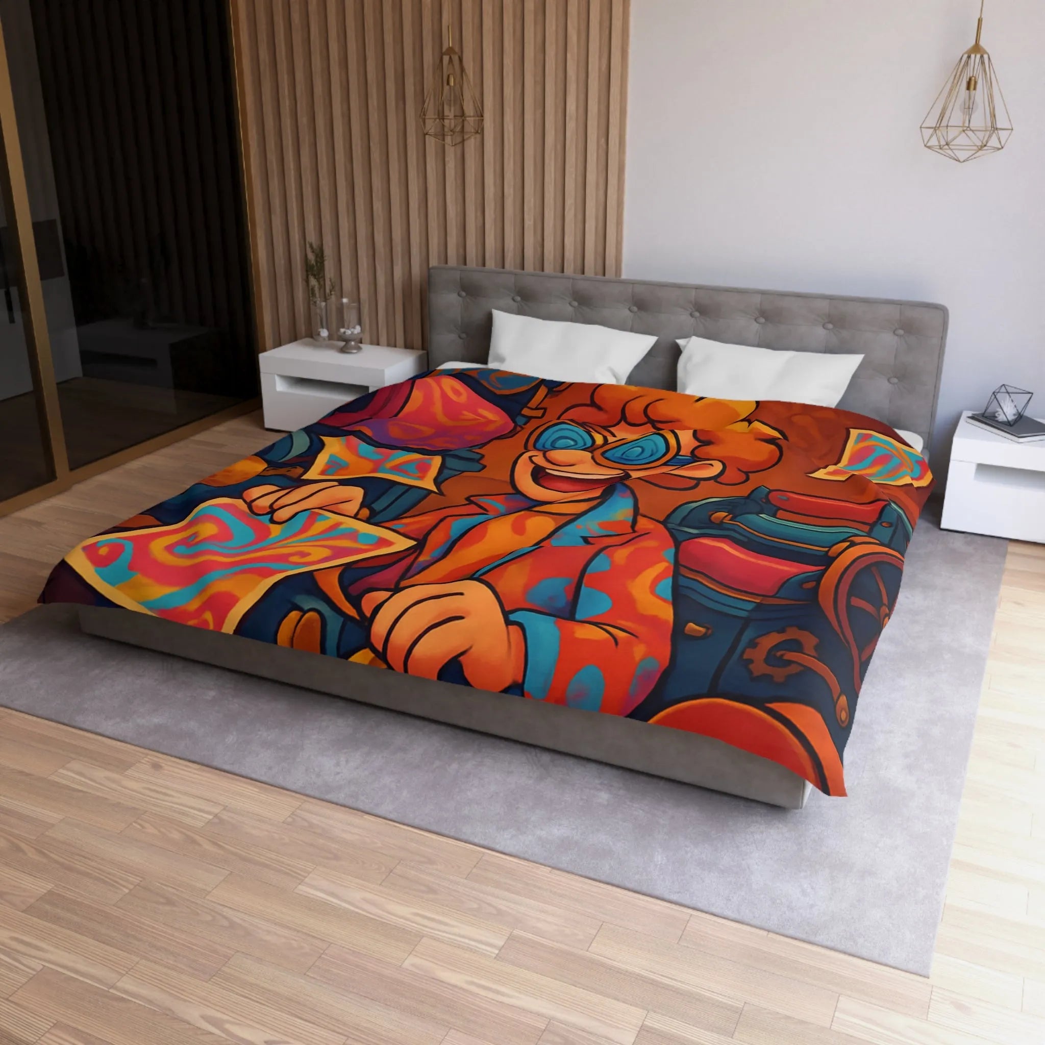 Housse de Couette Artistique avec Motifs Tourbillonnants et Couleurs Vives Pour Ambiance Ludique