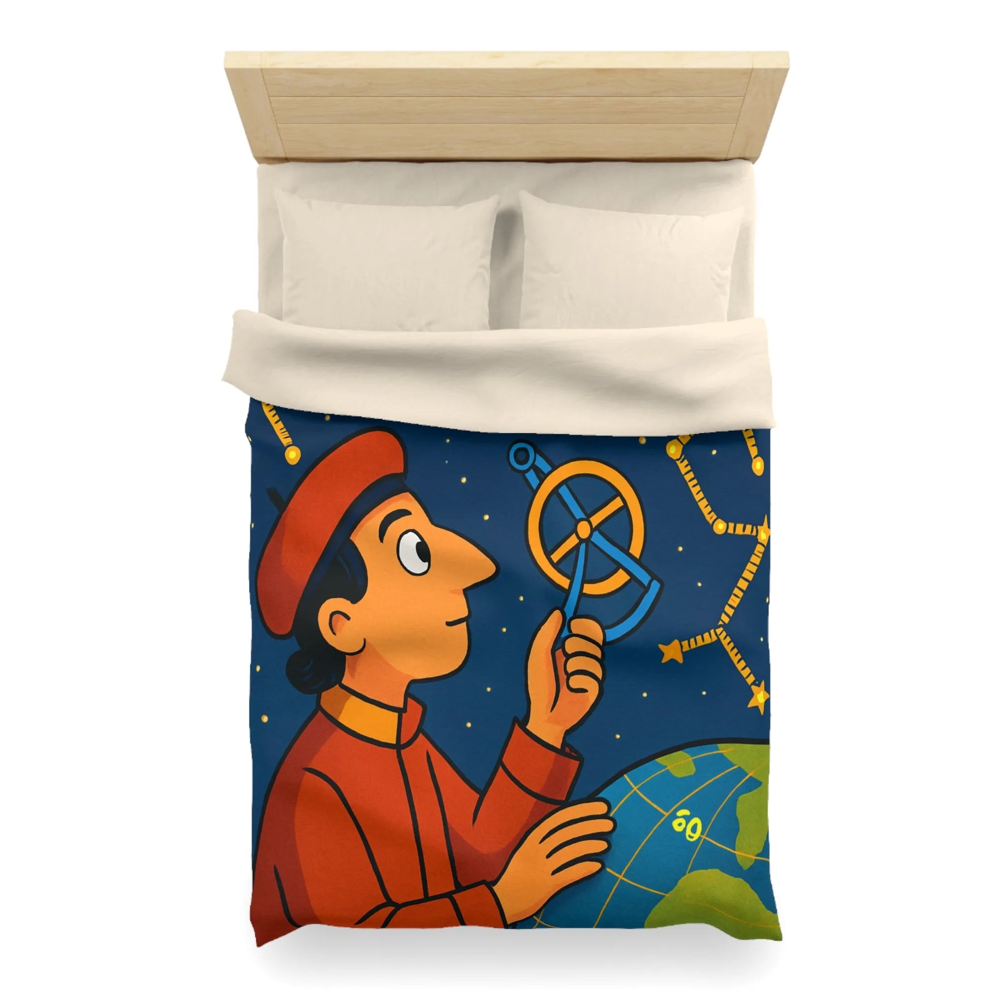 Housse de couette astronomie éducative avec constellations étoilées dans une nuit étoilée