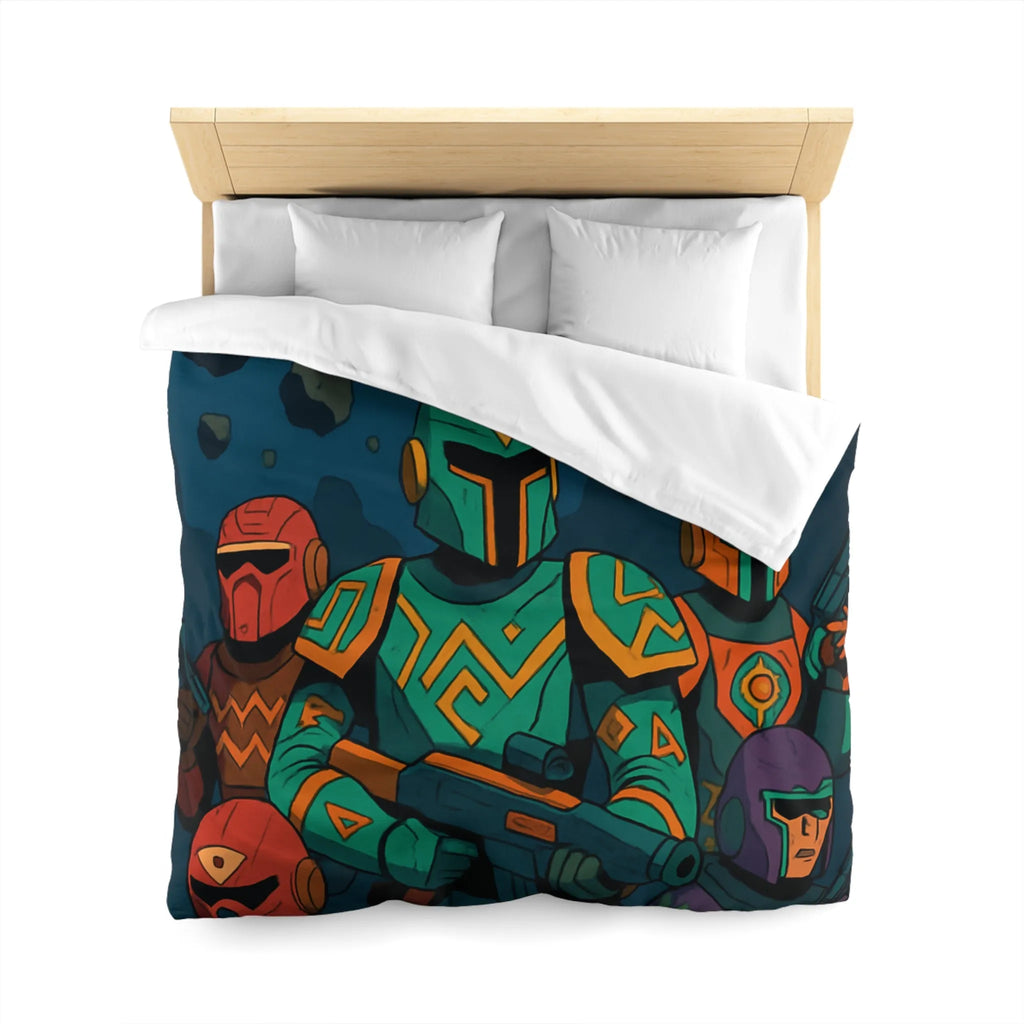 Housse de couette avec motifs futuristes colorés inspirés de guerriers et OVNI