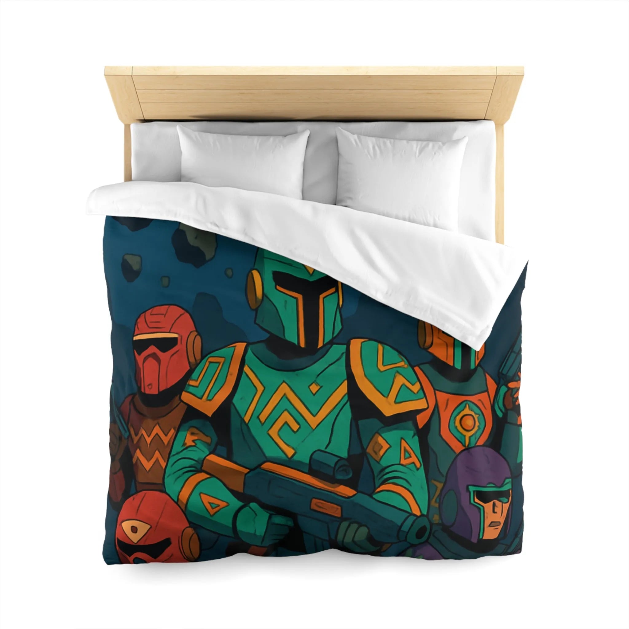 Housse de couette avec motifs futuristes colorés inspirés de guerriers et OVNI