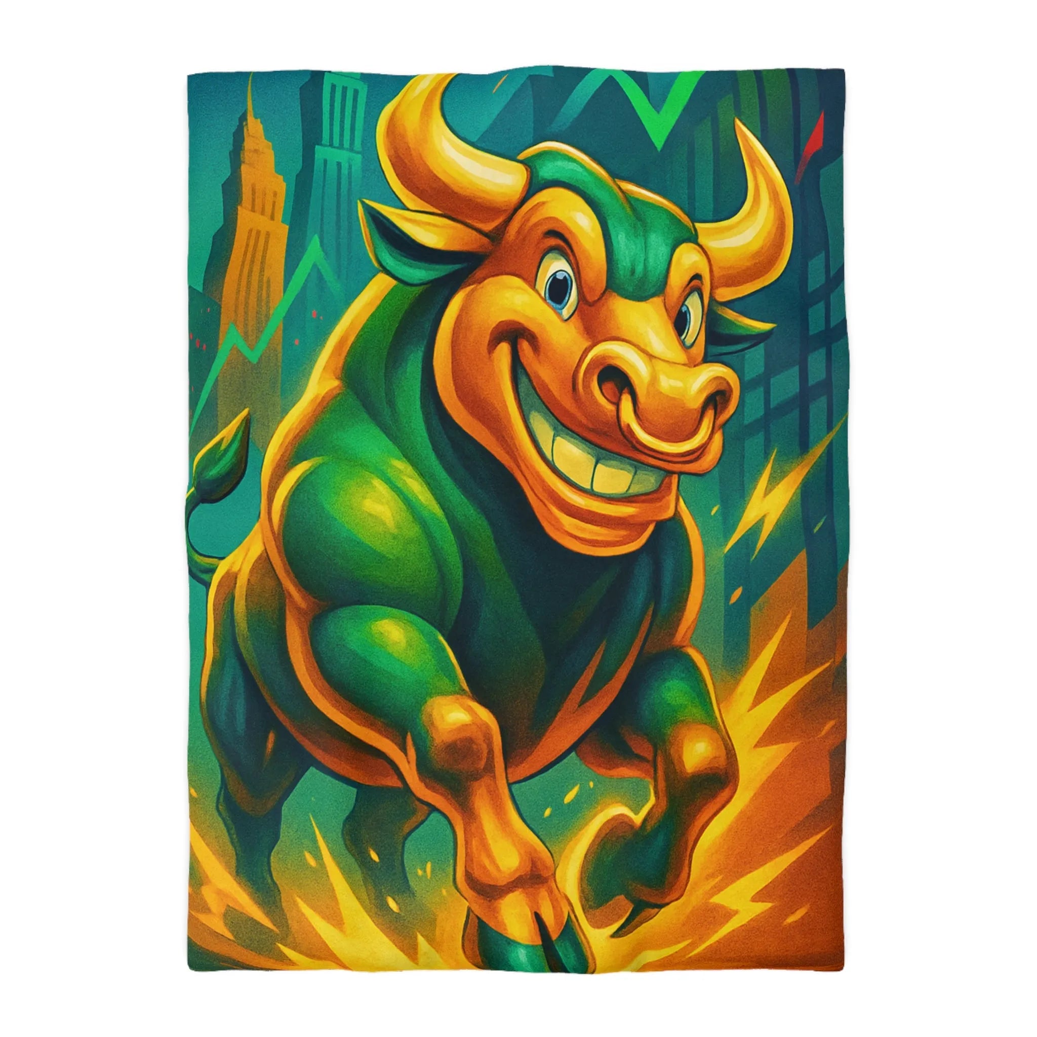 Housse de couette dynamique avec taureau optimiste et flèches de croissance urbaine