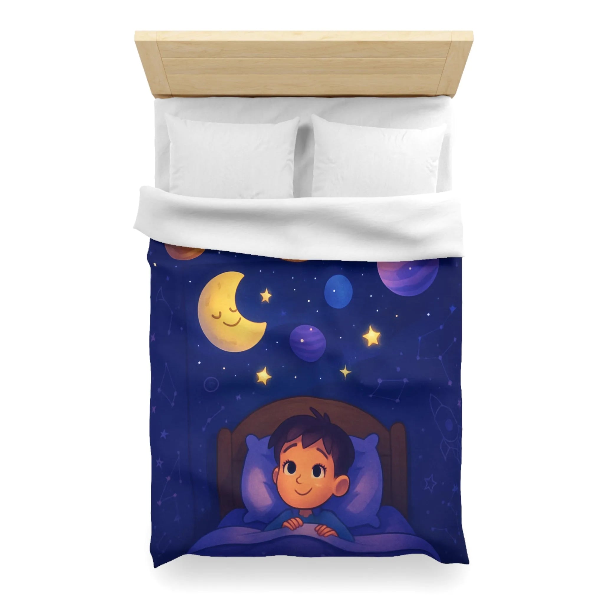 Housse de couette enfantine avec système solaire et ciel étoilé apaisant pour rêver
