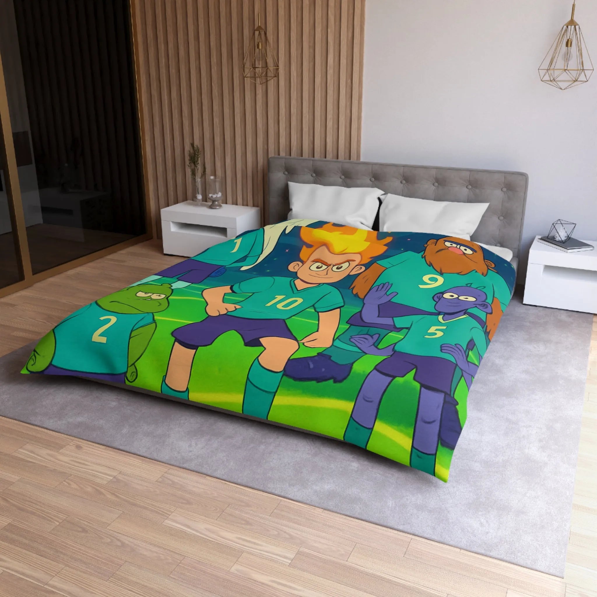 Housse de Couette Football Enfants Dessins Animés Fantastiques avec Joueurs et Effets Colorés