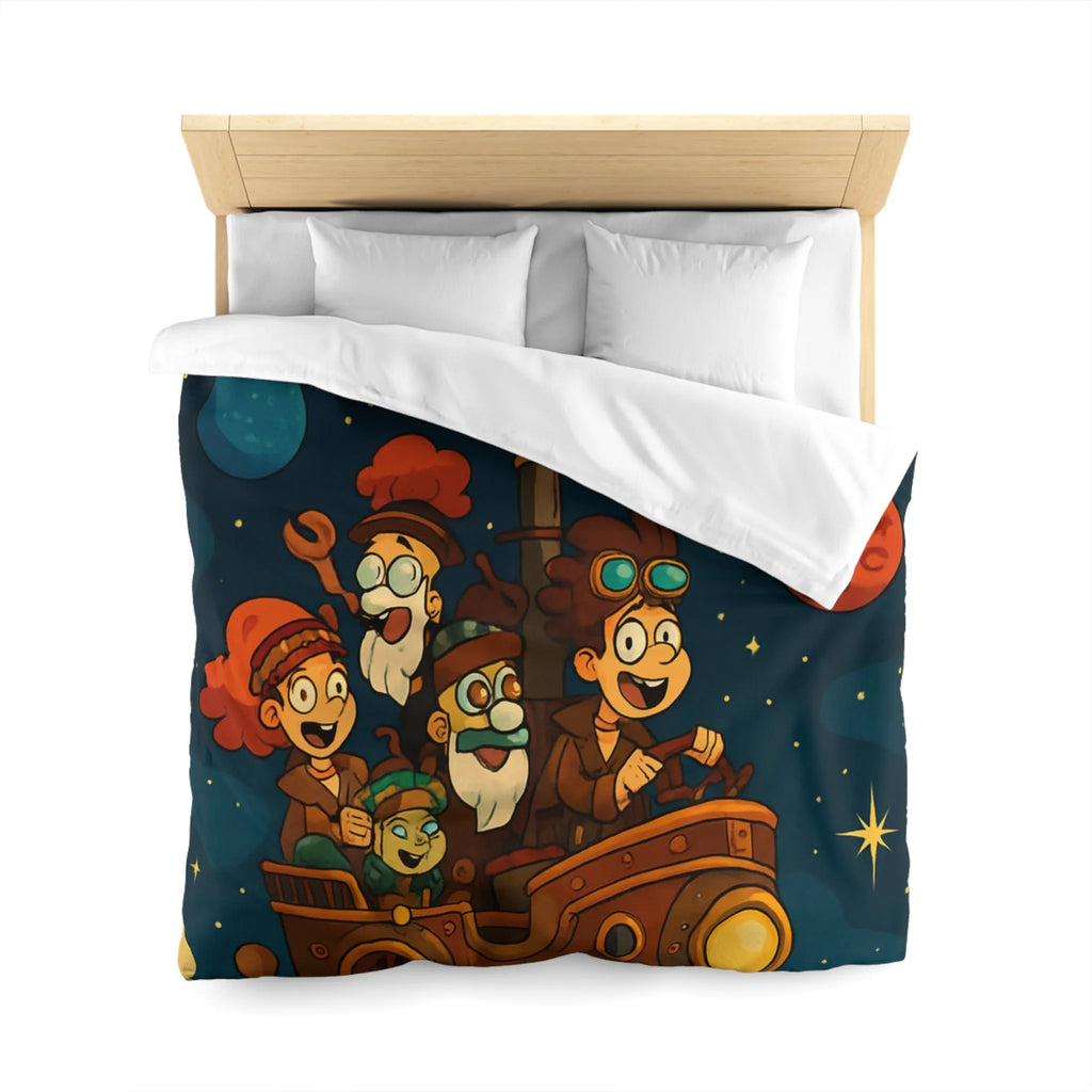 Housse de couette magique pour enfant avec voyage spatial et planètes souriantes colorées