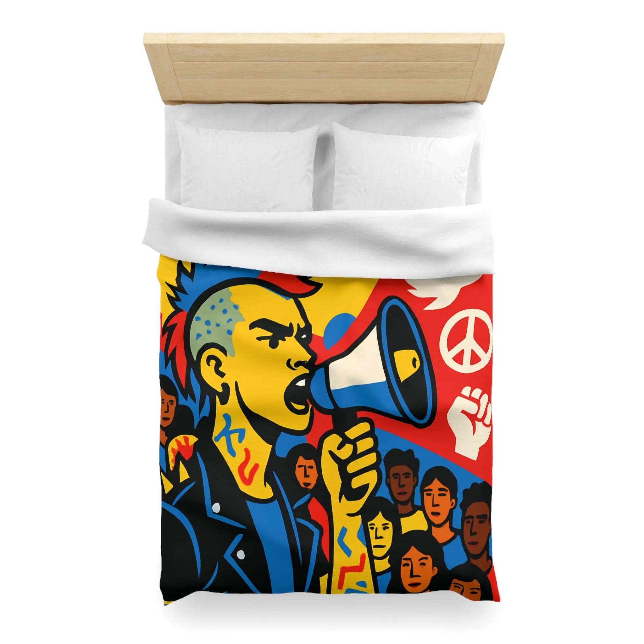 Housse de couette colorée avec illustration dynamique de manifestant engagé pour la paix