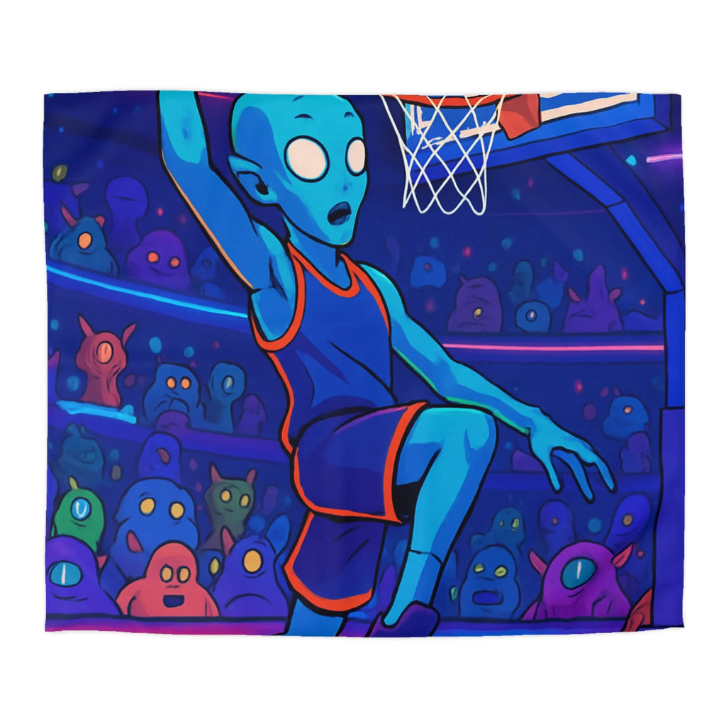 Housse de Couette Design Extraterrestre Jouant au Basketball dans une Arène Psychédélique