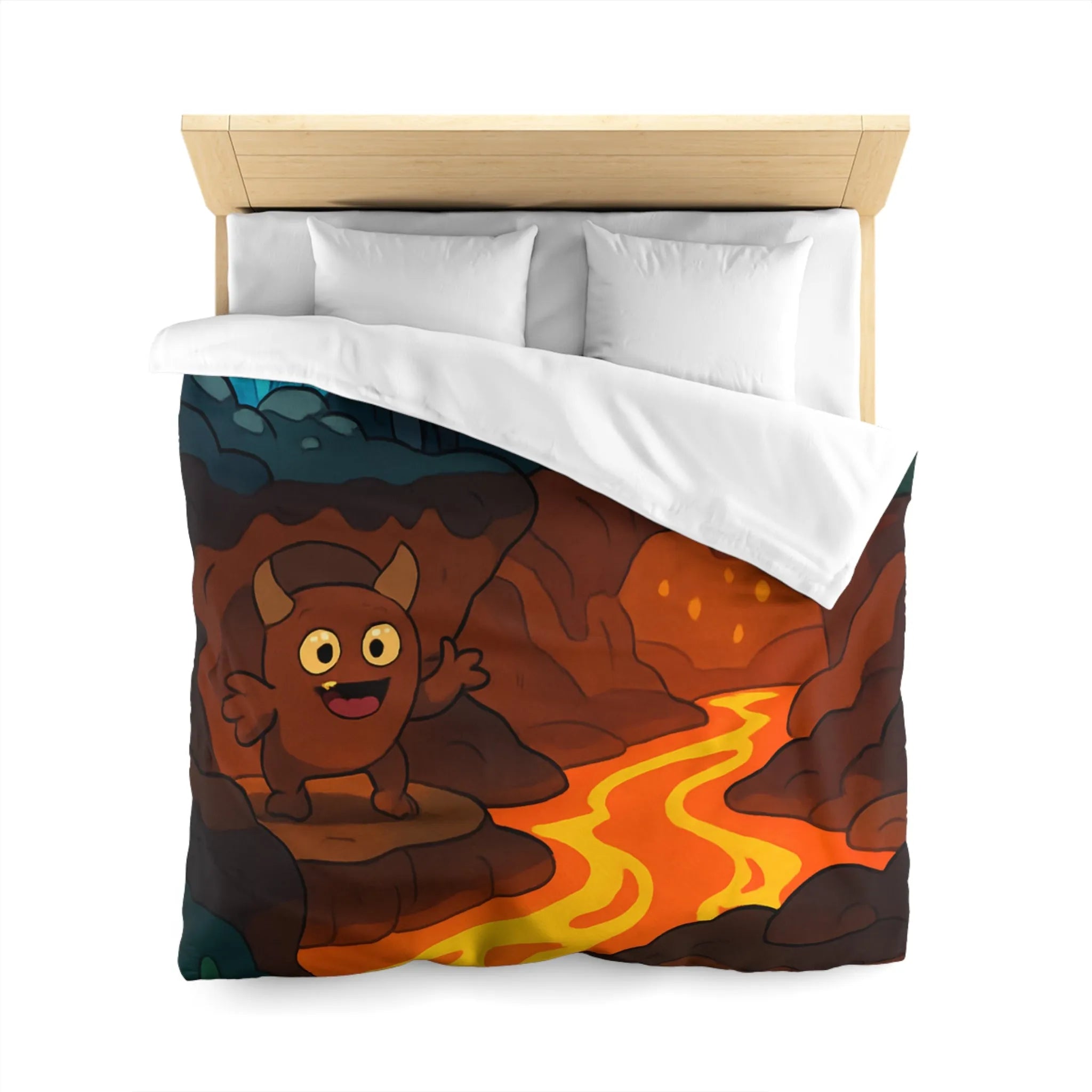 Housse de Couette Enfant Paradis Souterrain Magique avec Créatures Mystiques et Cristaux Lumineux