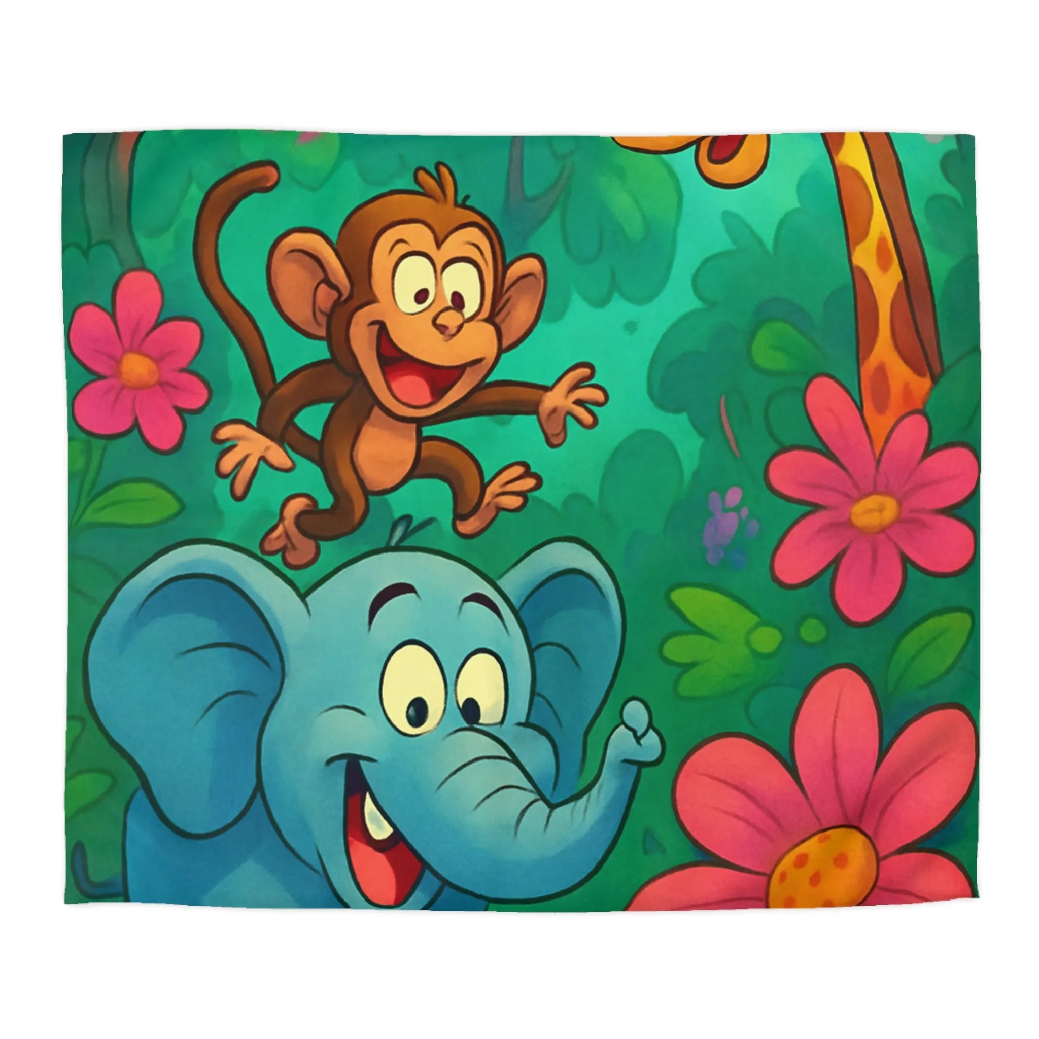 Housse de couette jungle avec animaux colorés pour chambre d'enfant, motif éléphant et girafe