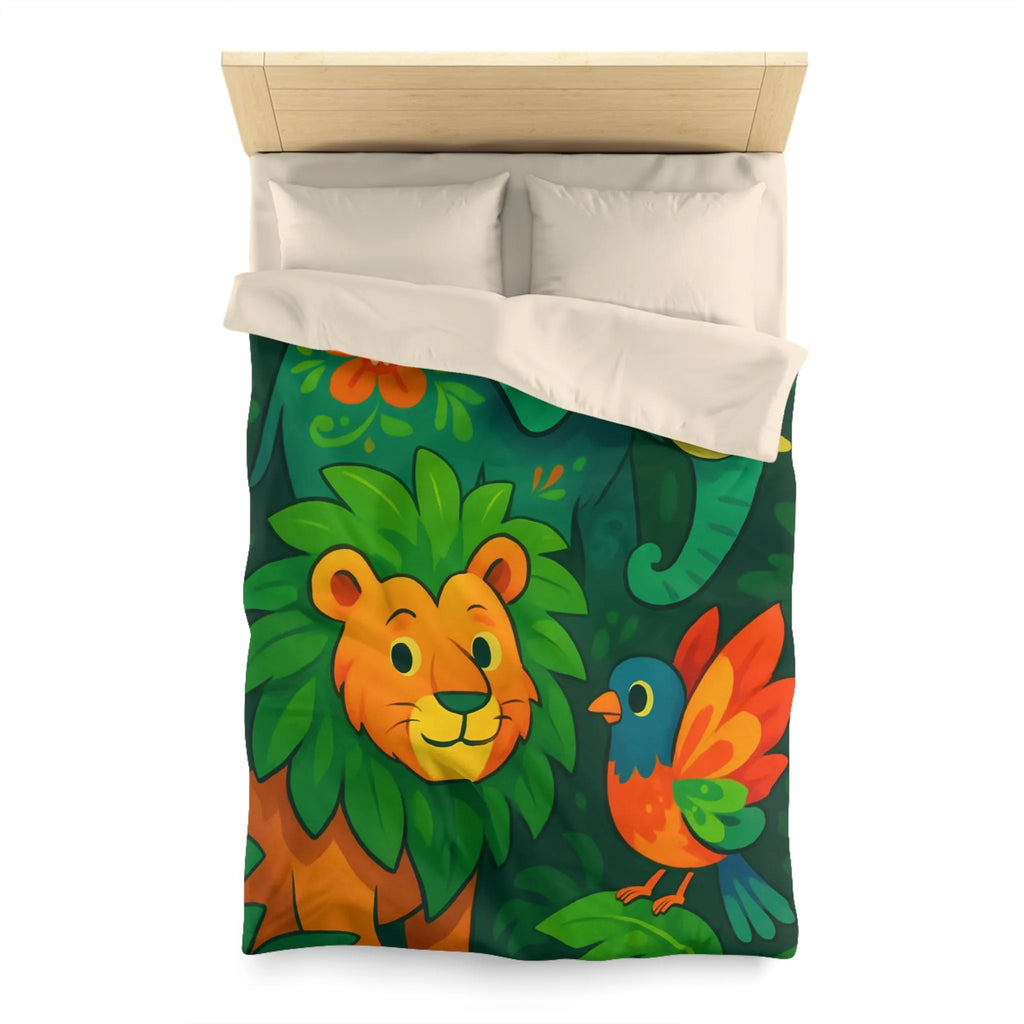 Housse de couette jungle colorée avec éléphant lion et oiseau tropical pour enfants