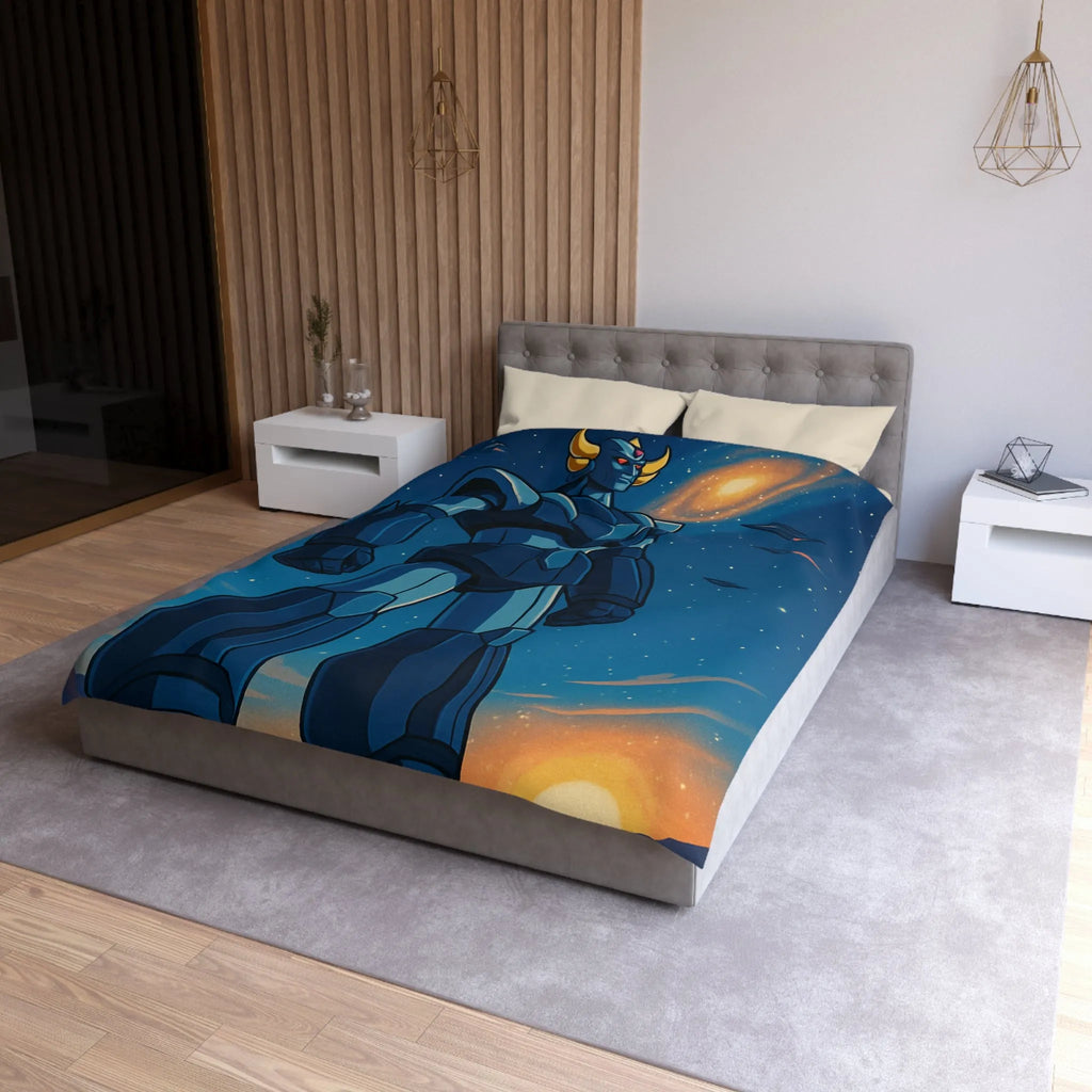 Housse de couette avec illustration rétro robot géant dans l'espace étoilé fascinant