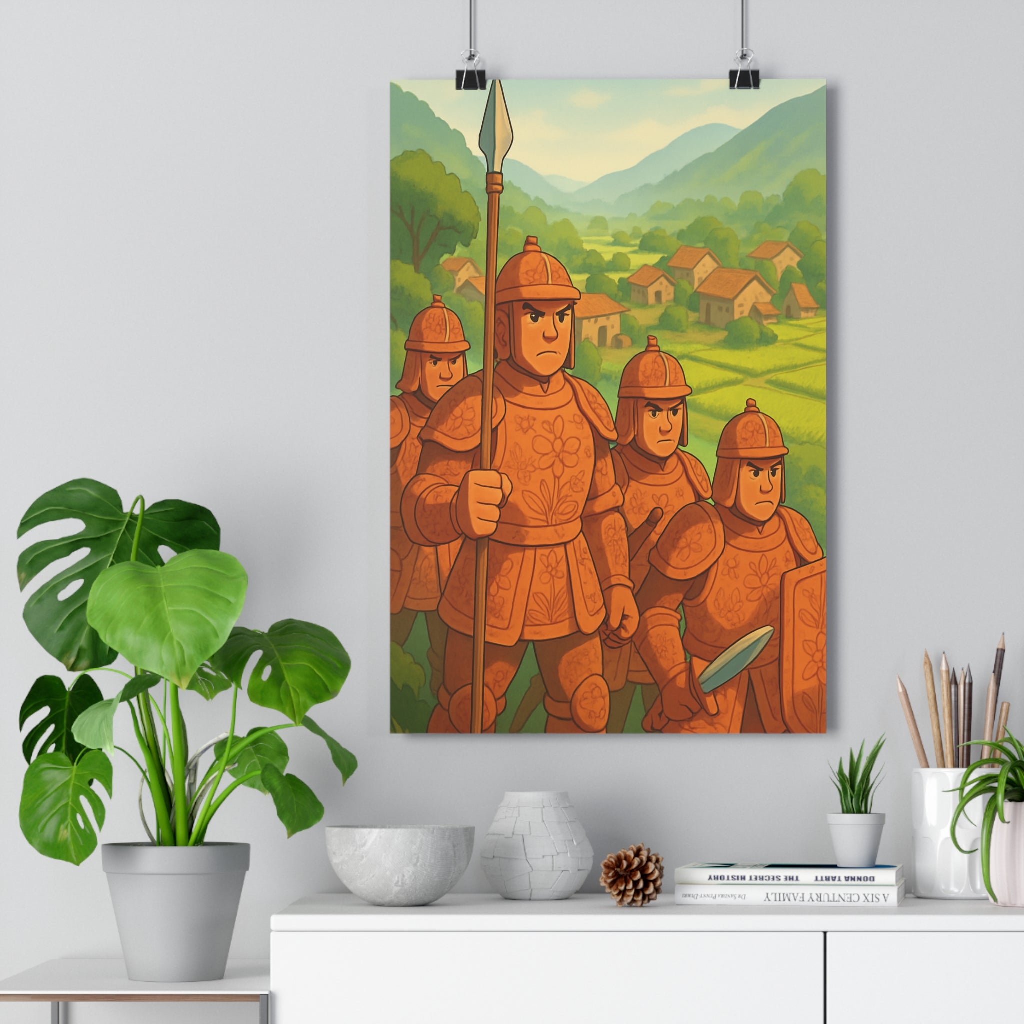 Poster décoratif cartoon terracotta historique aventure guerrier salon chambre protection paysage nature épée lance
