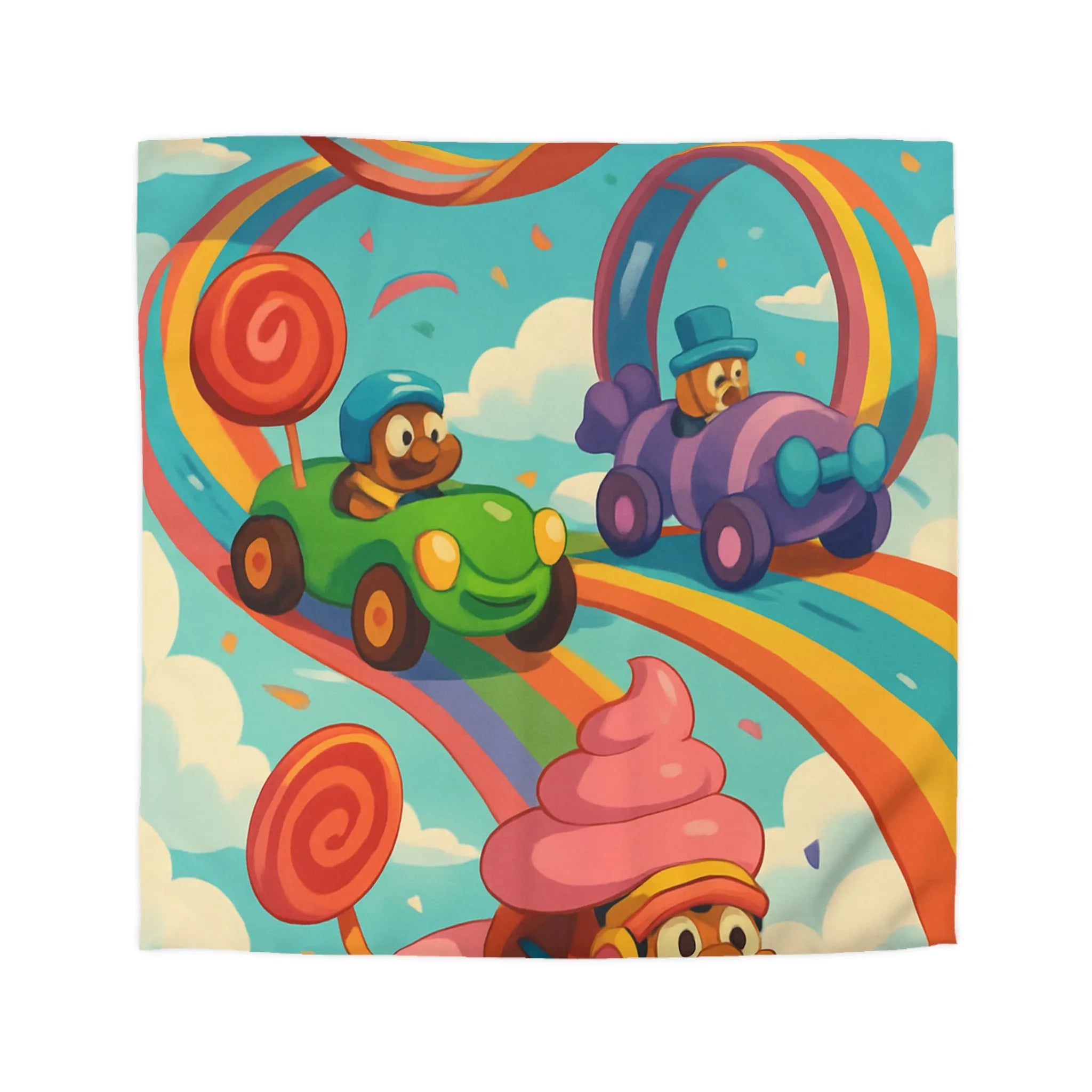 Housse de Couette Arc-en-Ciel avec Voitures Colorées et Animaux Amusants Idéale pour Enfant