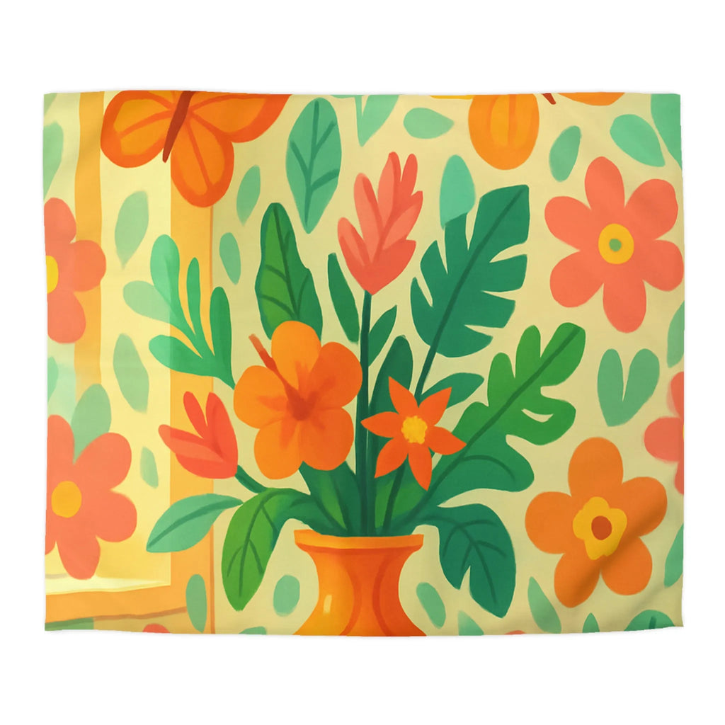 Housse de couette colorée avec fleurs tropicales et papillons pour chambre lumineuse