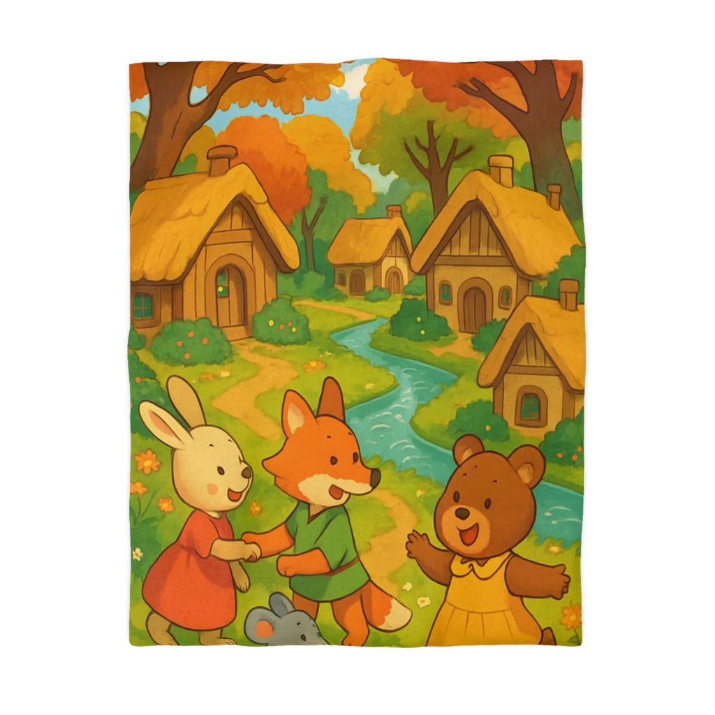 Adorable Illustration Animalière Colorée Idéale pour une Housse de Couette Enfantine et Enchantée