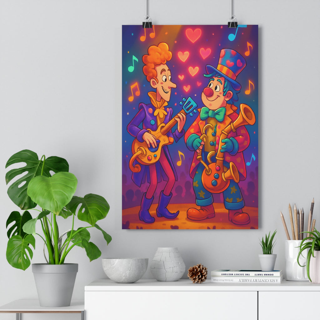 Poster décoratif cartoon joyeux cœurs bleu orange rouge salon chambre musique artistique festif chaleureux