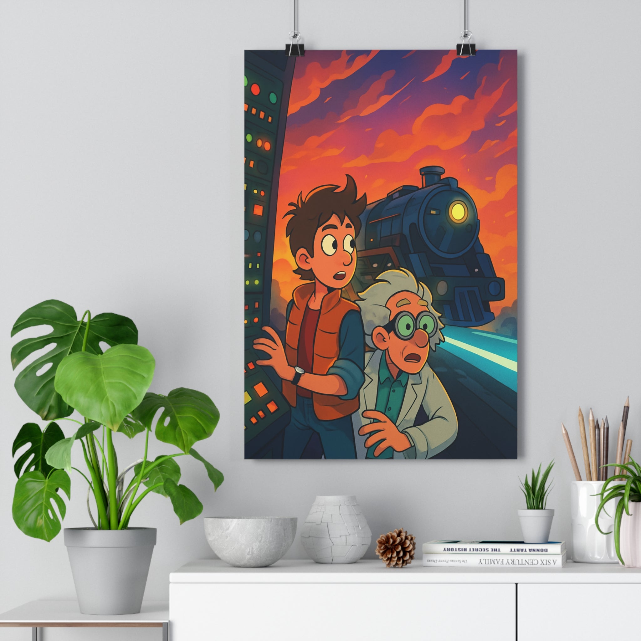 Poster décoratif anime futuriste rose orange aventure chambre salon dynamique vibrant contemporain unique qualité