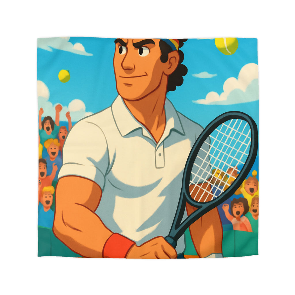 Housse de couette vibrante avec joueur de tennis vintage, bandeau et balles jaunes