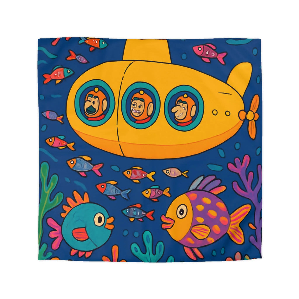 Housse De Couette Colorée Sous-Marine Avec Sous-Marin Jaune Et Poissons Amusants