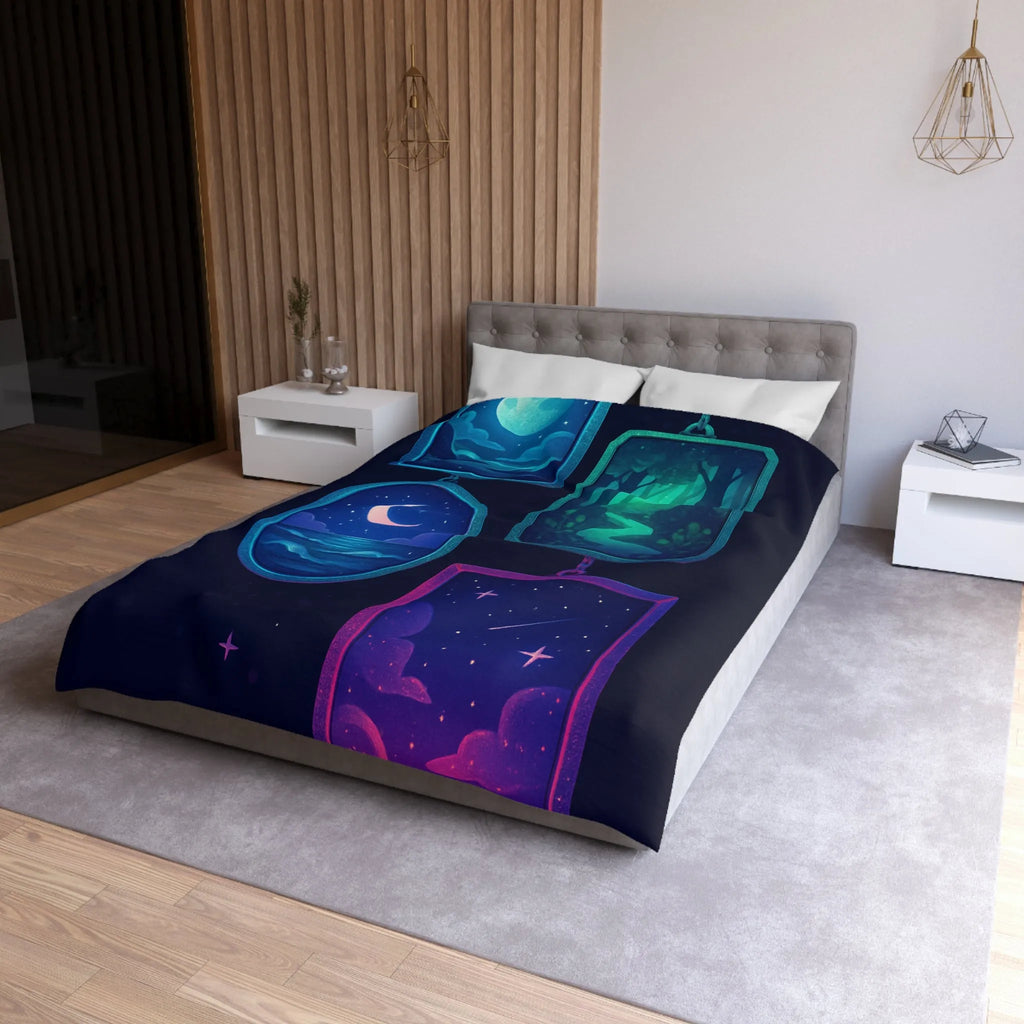 Housse de couette enchanteur avec motifs célestes et paysages rêveurs pour chambres relaxantes