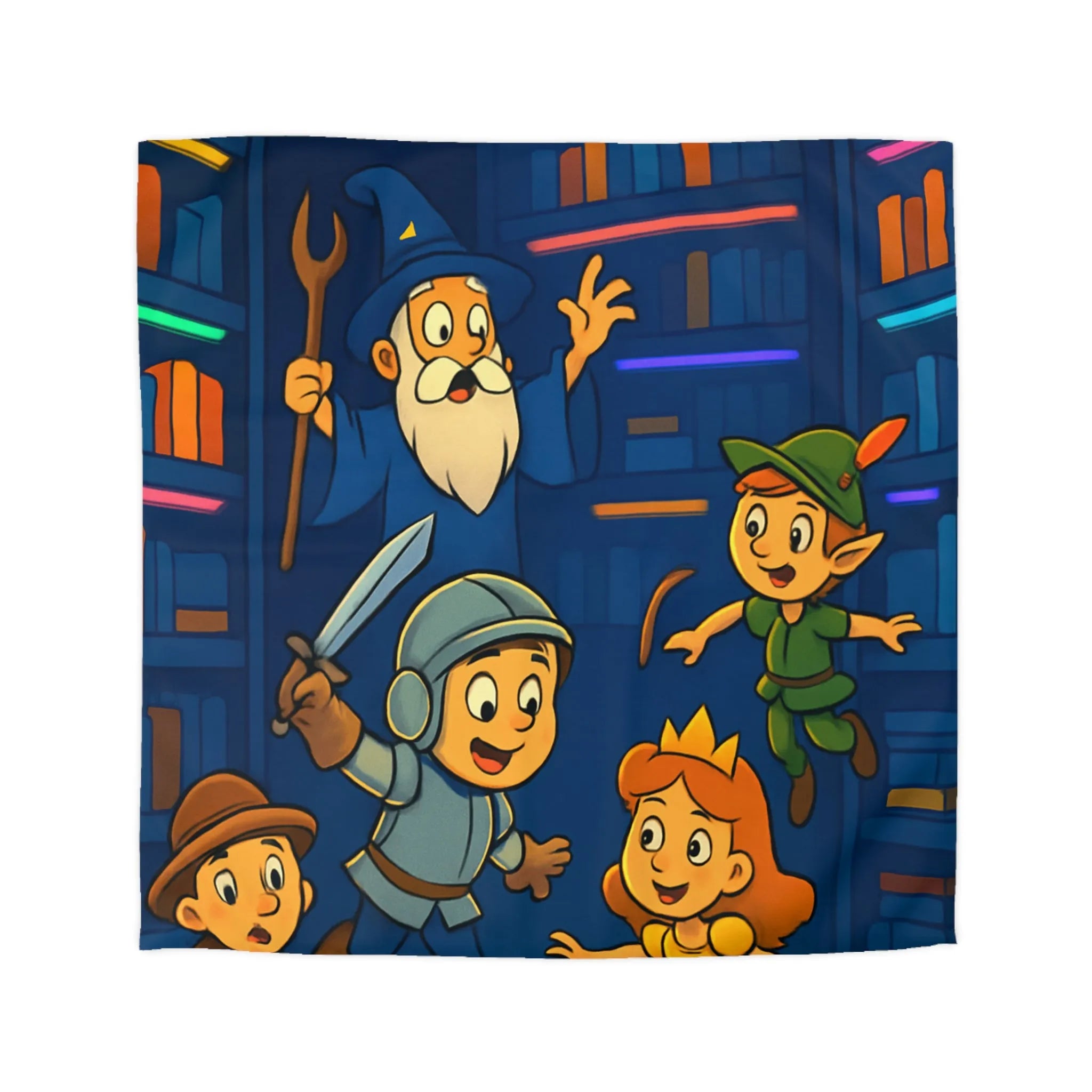 Housse de Couette Enchantée pour Enfants avec Contes Magiques et Personnages Historiques Colorés