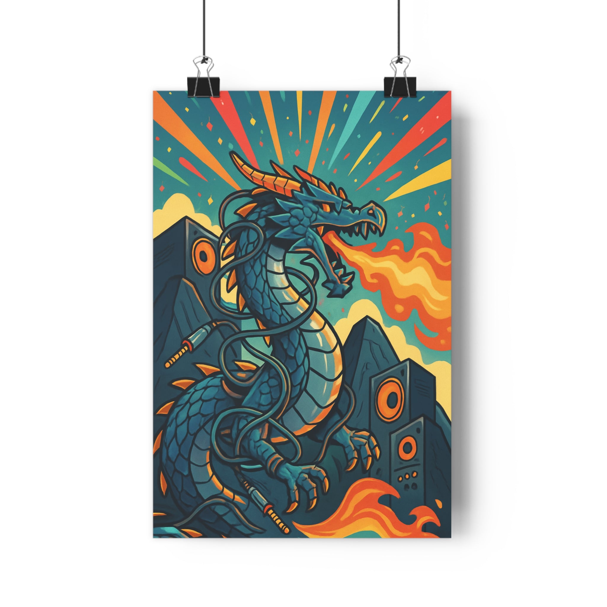 Poster décoratif dragon métallique fantastique sciencefiction coloré dynamique salon chambre moderne futuriste 30x46 énergiquement