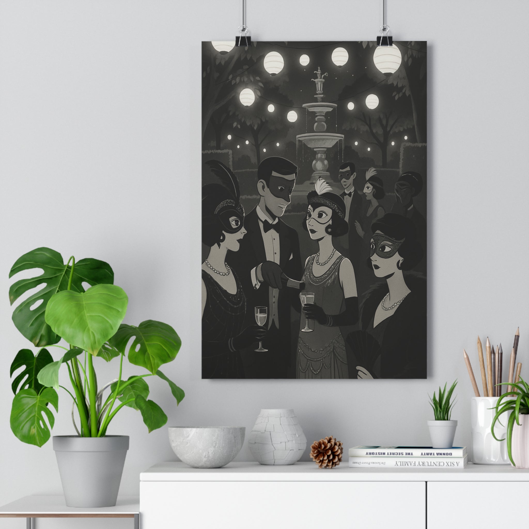 Poster décoratif vintage noir blanc mystique salon bureau dessin animé élégant ambiance mystérieuse qualité