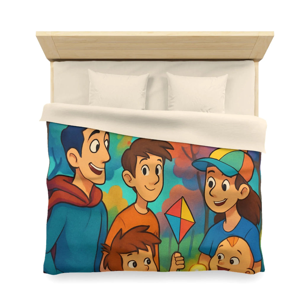 Housse de Couette Enfantine avec Cerfs-Volants et Ciel Étoilé dans Forêt Colorée