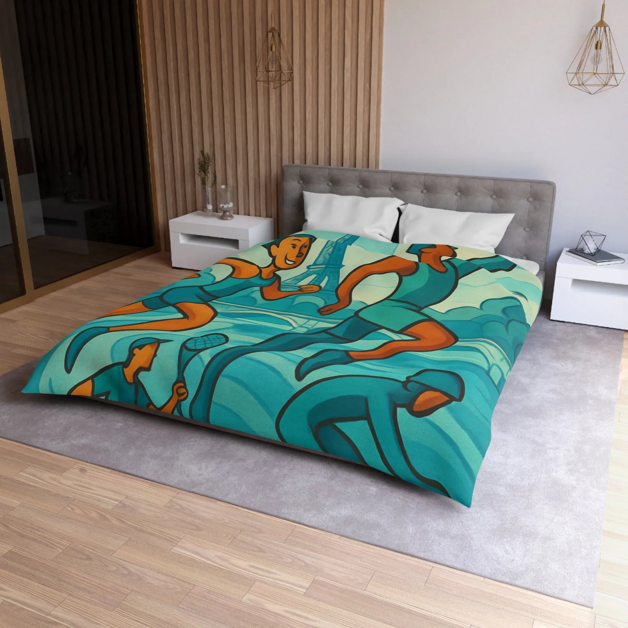 Housse de Couette Athlétique Inspirée par Sports Dynamiques Paris avec Tour Eiffel