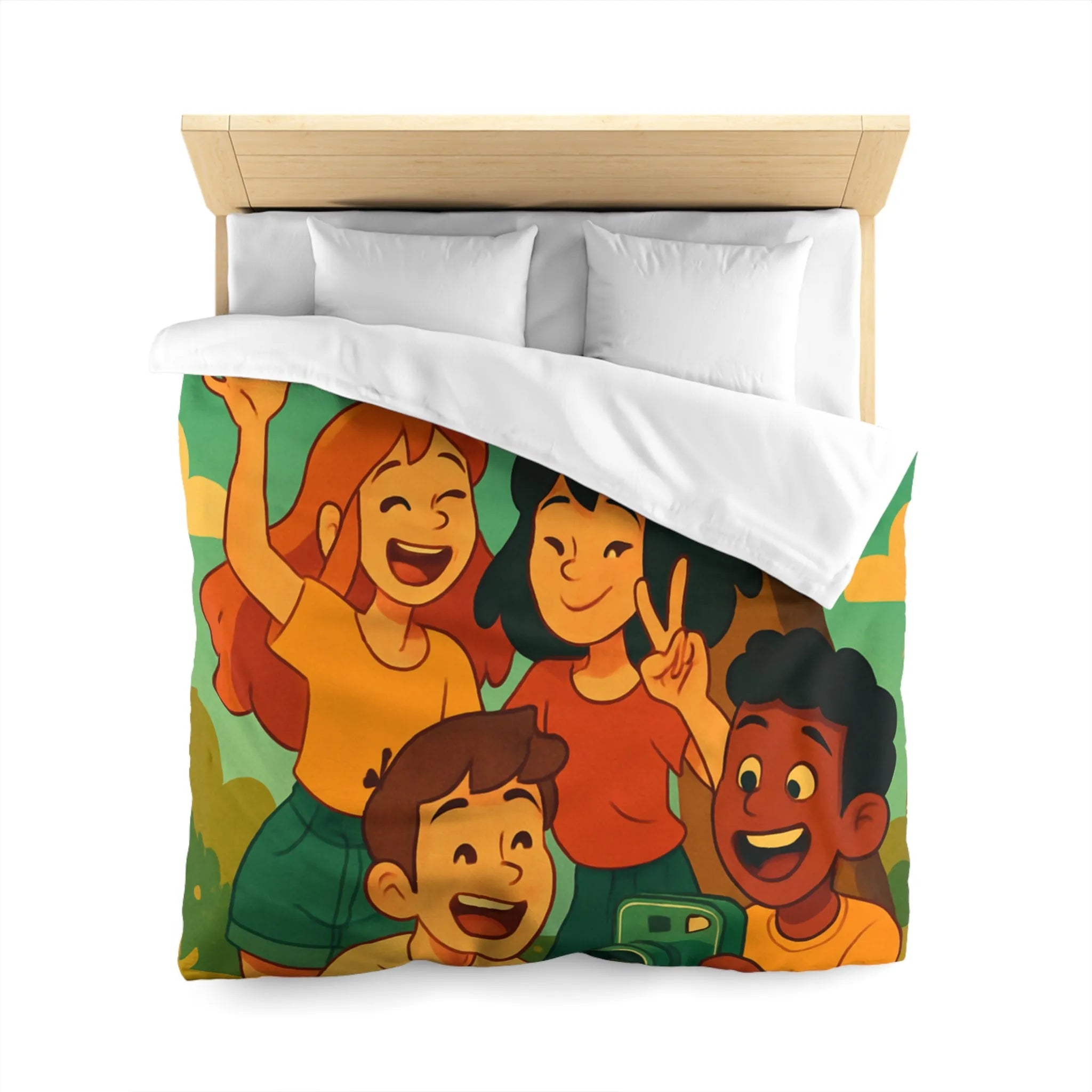 Housse de Couette Enfants Arborant Motif Nature et Joie Automnale Avec Polaroids