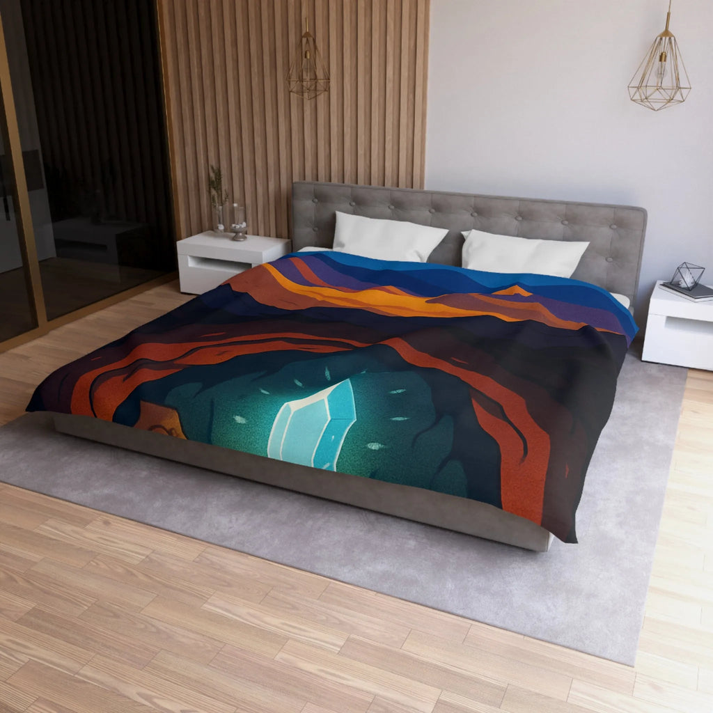 Housse de couette avec paysage nocturne et cristal lumineux dans une grotte mystérieuse