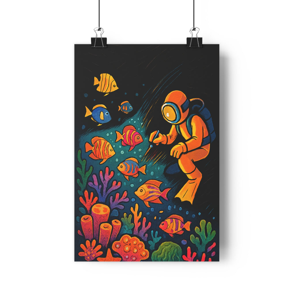 Poster décoratif lumineux océan bleu orange cartoon enfant joyeux chambre créatif magique vibrant coloré