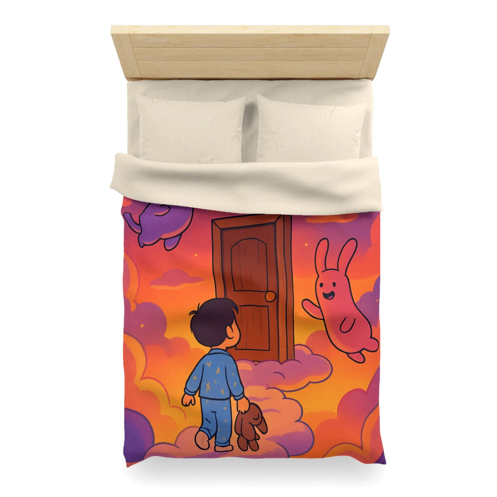 Housse de couette enfants : rêves colorés avec nuages et créatures magiques amusantes