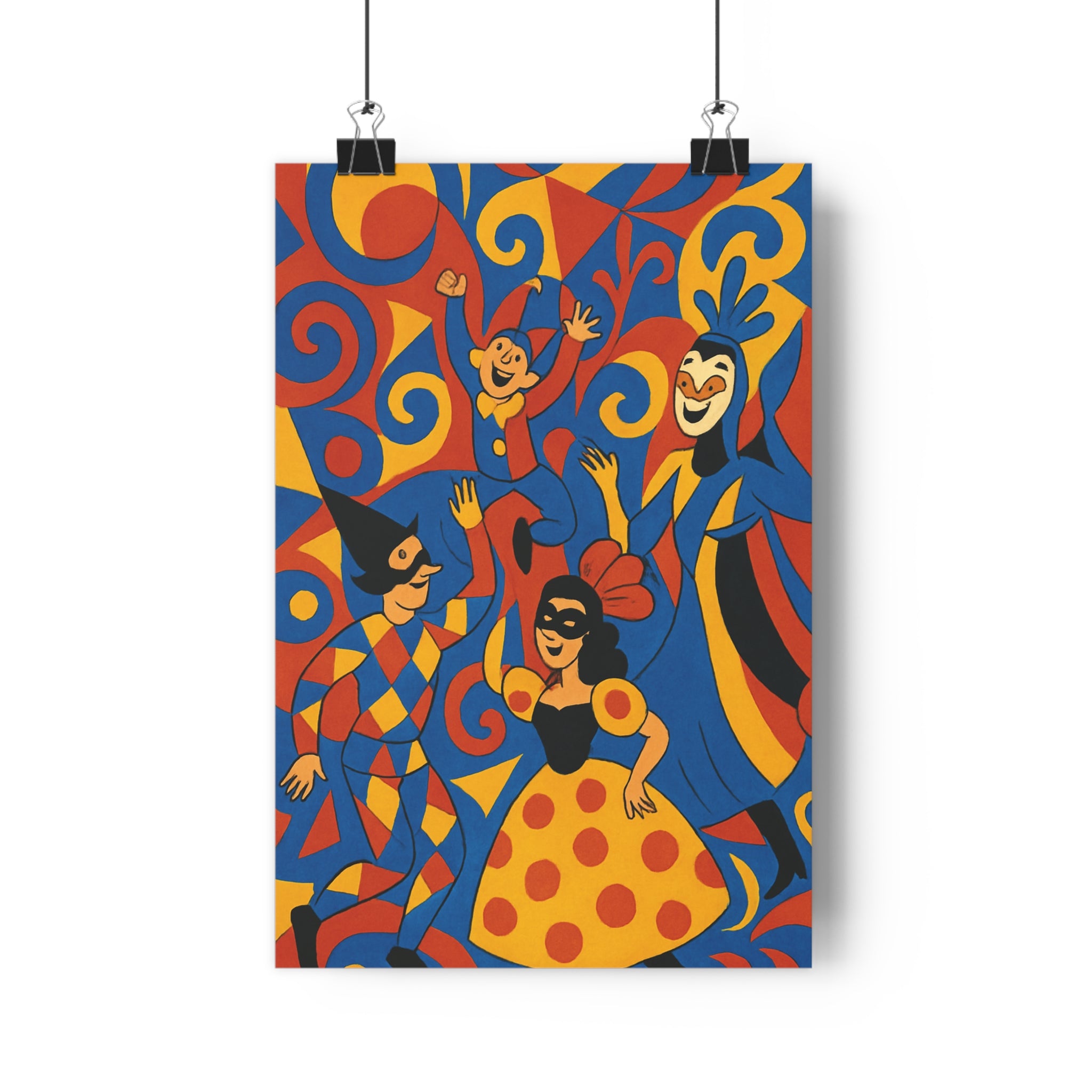 Poster décoratif ludique coloré bleu rouge jaune salon chambre joyeux moderne vibrant géométrique tendance