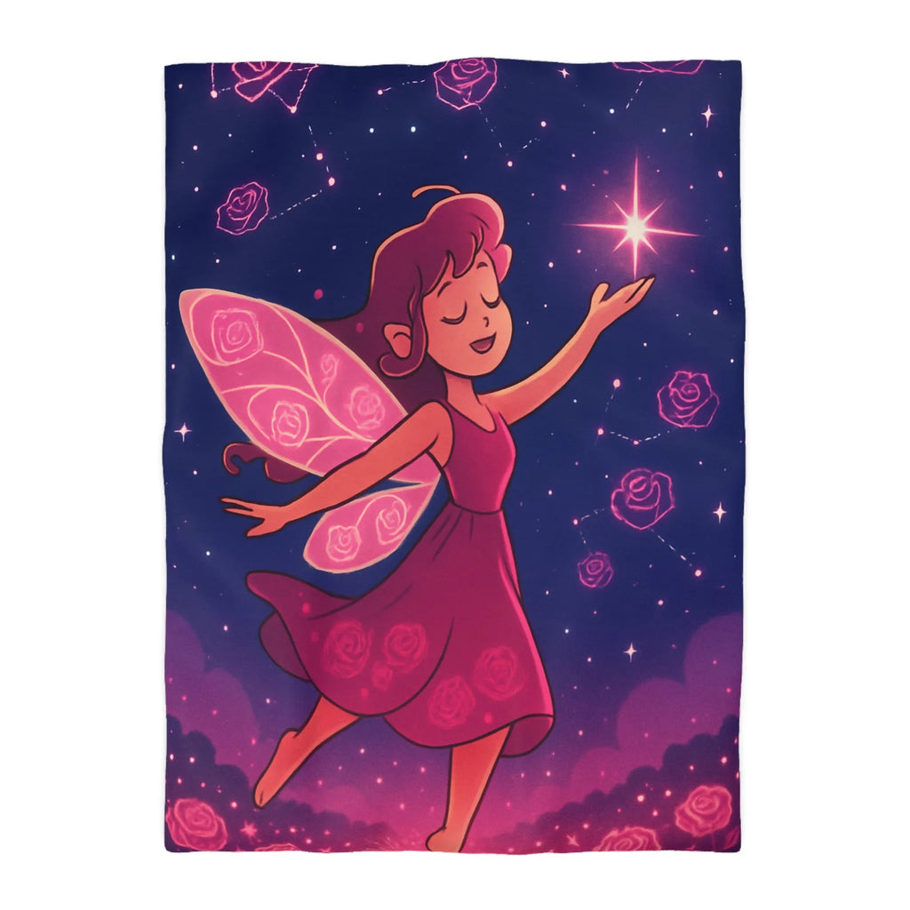 Enchanting Fairy with Wings and Glowing Roses under a Starry Night Sky