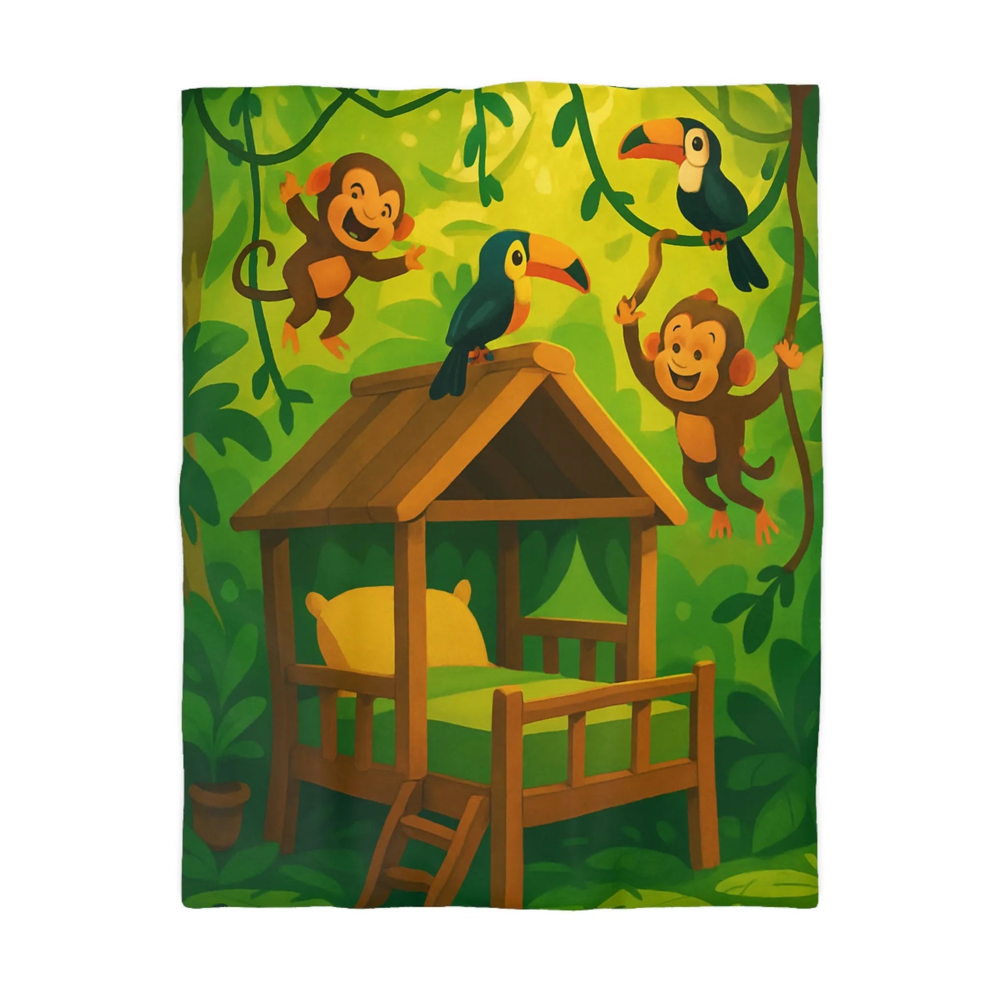 Housse de couette jungle avec singes et toucans pour chambre d'enfant colorée