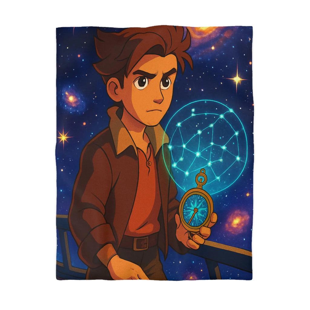 Housse de Couette Enfant Univers Galactique Garçon et Boussole Vintage Motif Étoilé