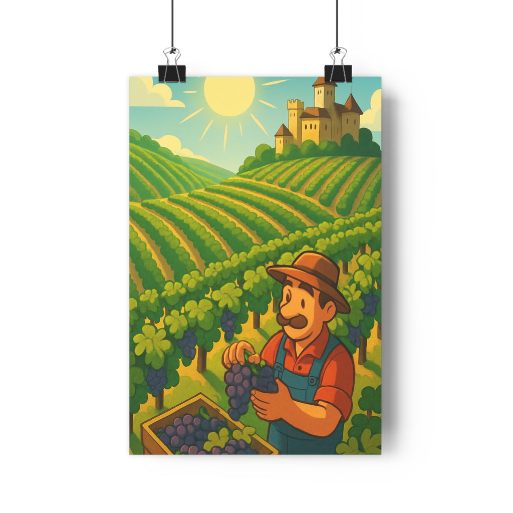 Poster décoratif vignoble nature animé lumineux vert jaune joyeux salon chambre style charmant couleur