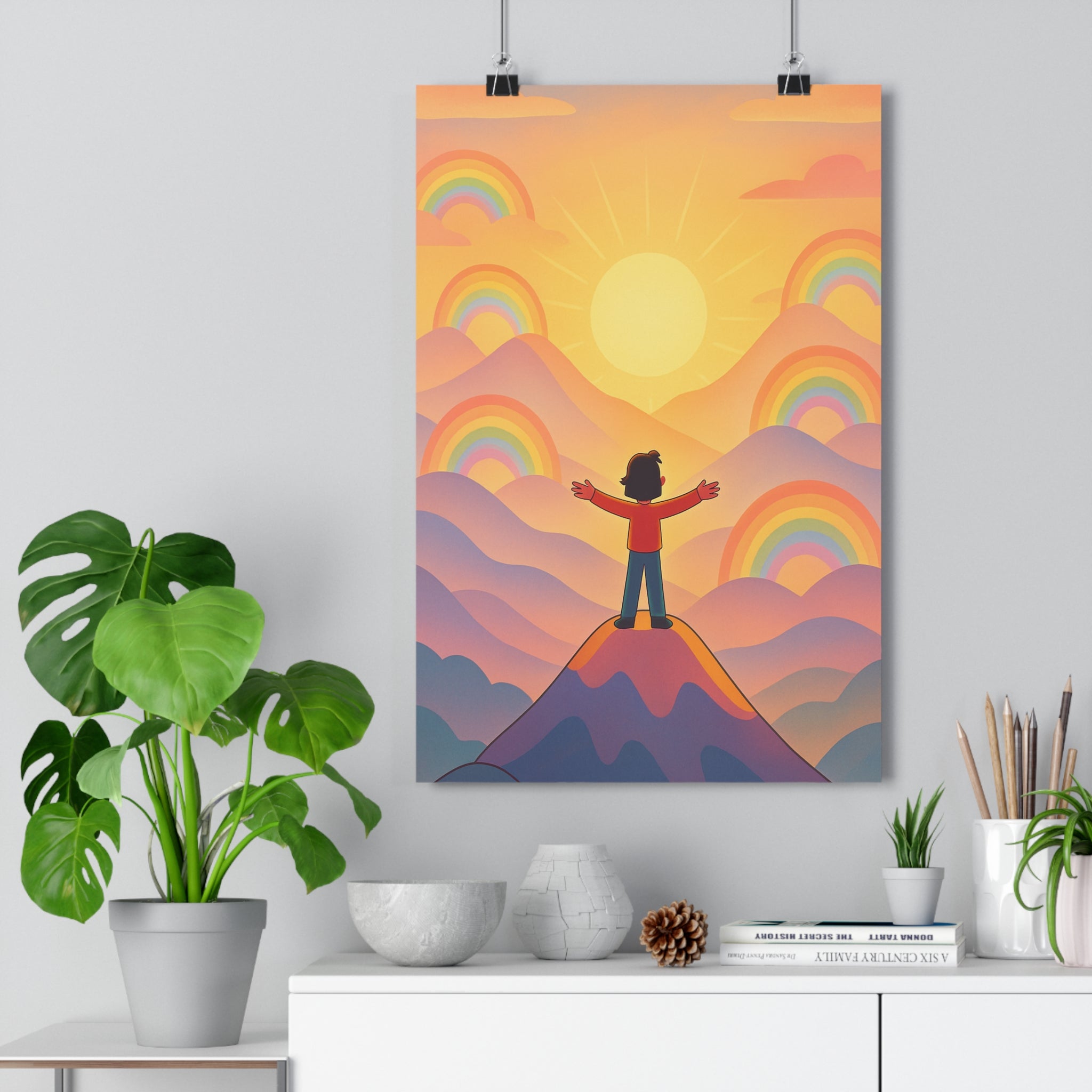 Poster décoratif cartoon joyeux coloré rose violet orange salon chambre bureau intérieur 30x46 qualité