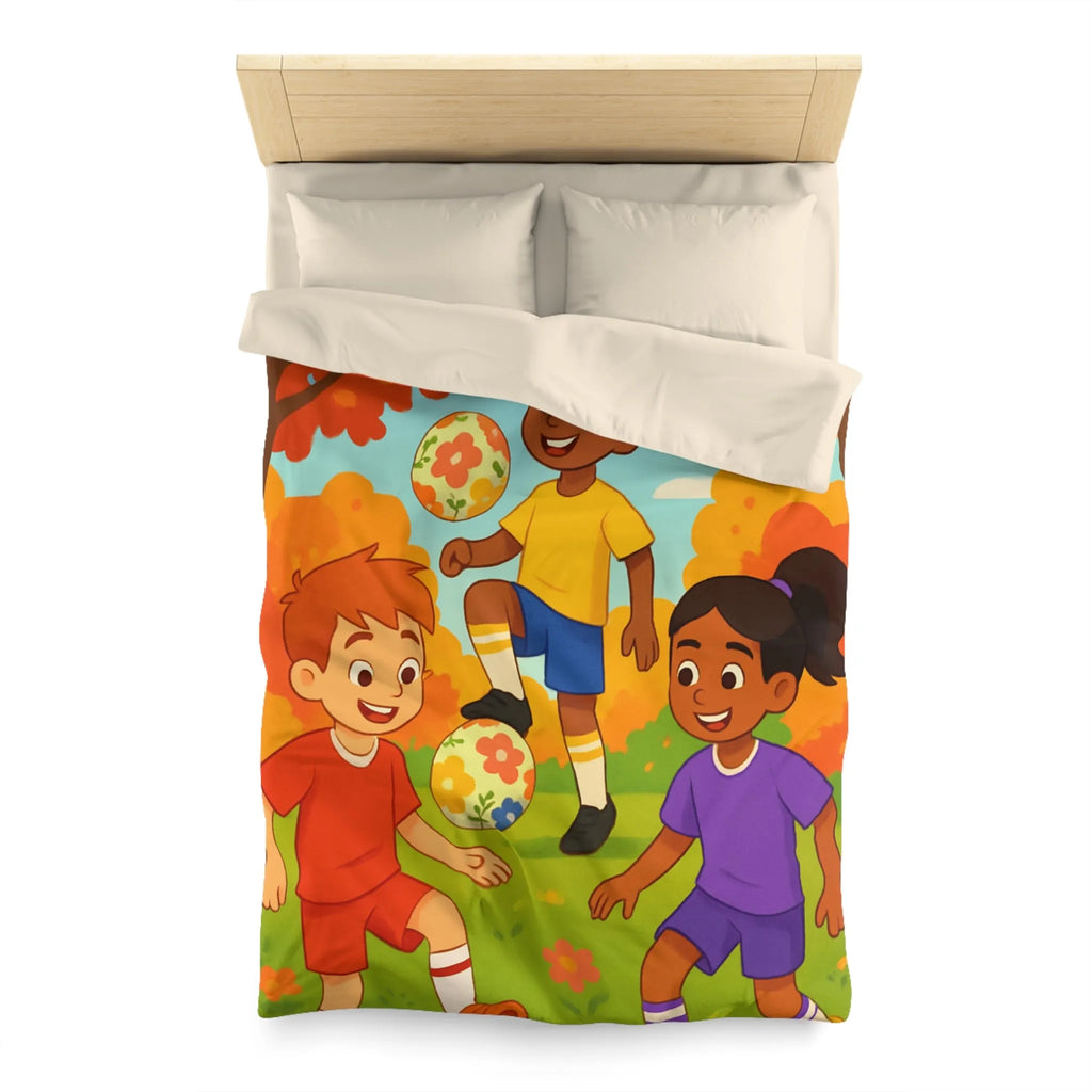 Housse de Couette Enfant Animée, Jeu de Ballon en Automne aux Couleurs Vives