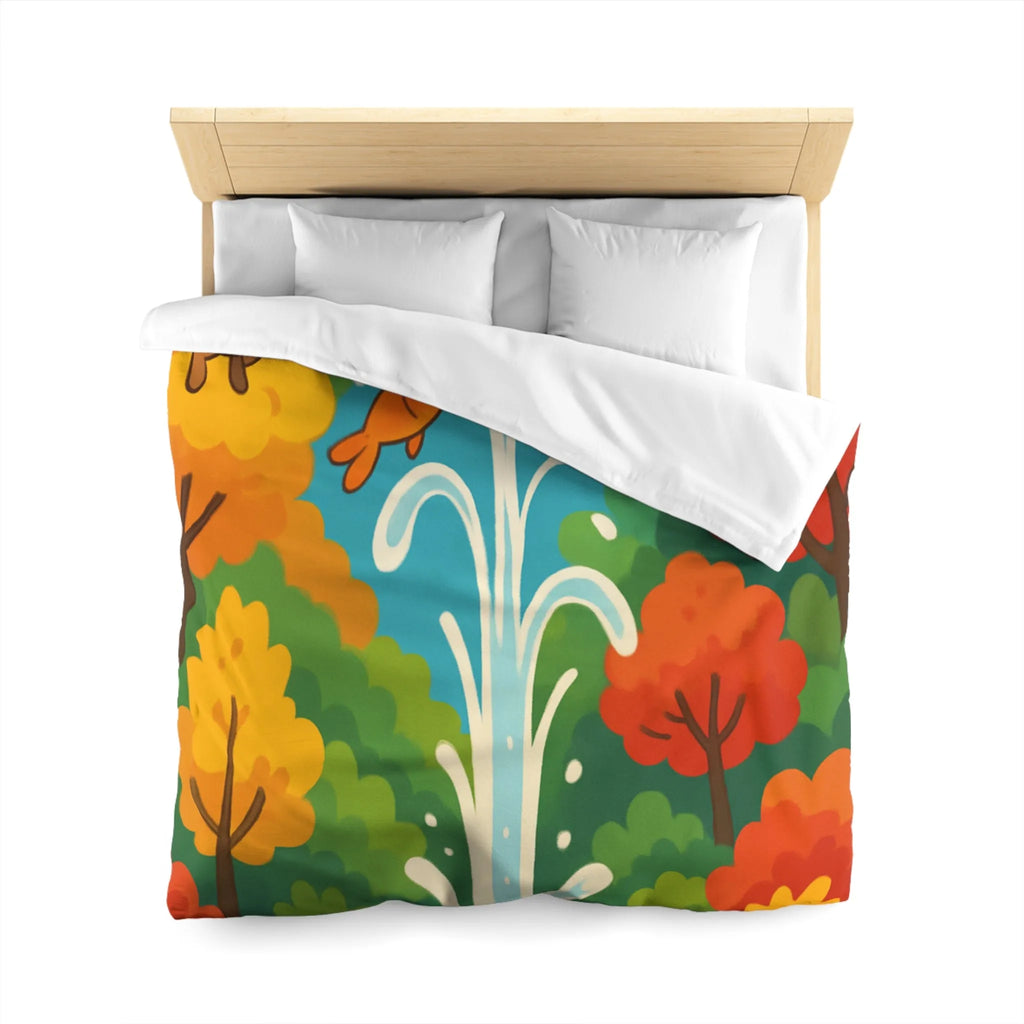 Housse de Couette Colorée avec Forêt Joyeuse et Animaux en Saut Cascade