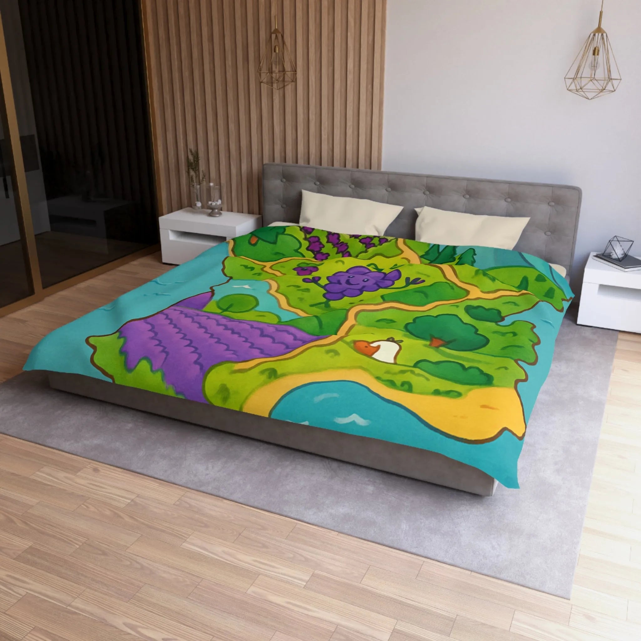 Carte colorée de France illustrée avec paysage ensoleillé et animaux adorables