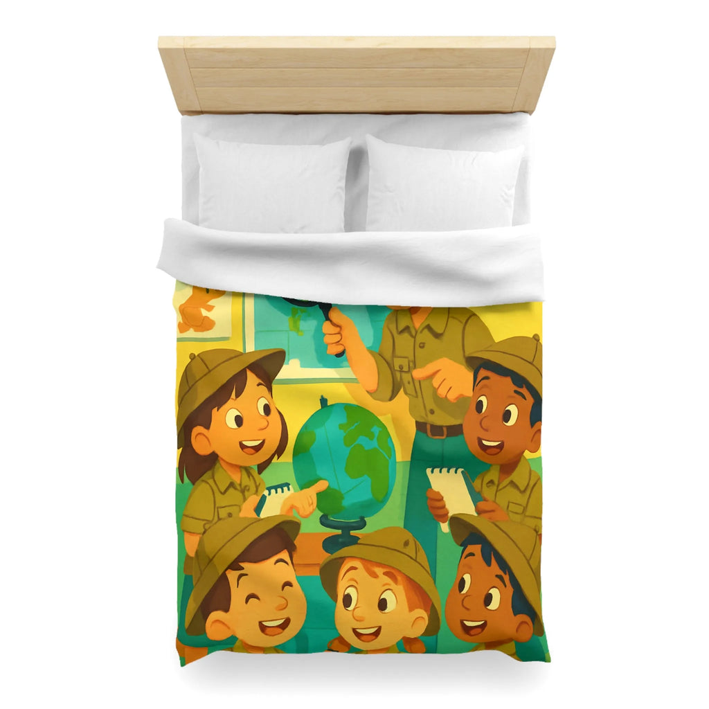 Housse de Couette Enfants Explorateurs : Monde Aventure, Couleurs Vives, Design Éducatif