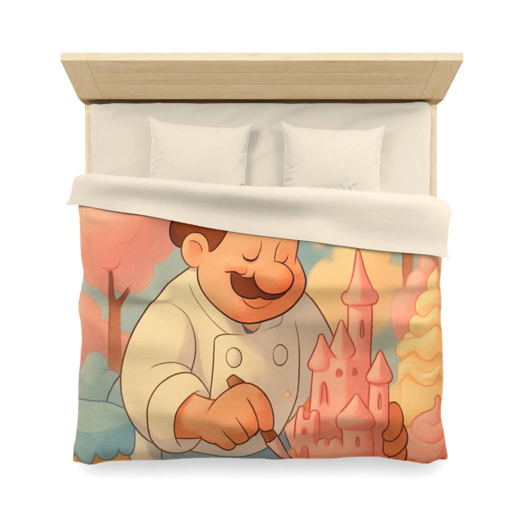 Housse de couette avec pâtissier créatif et château en crème pâtissière colorée