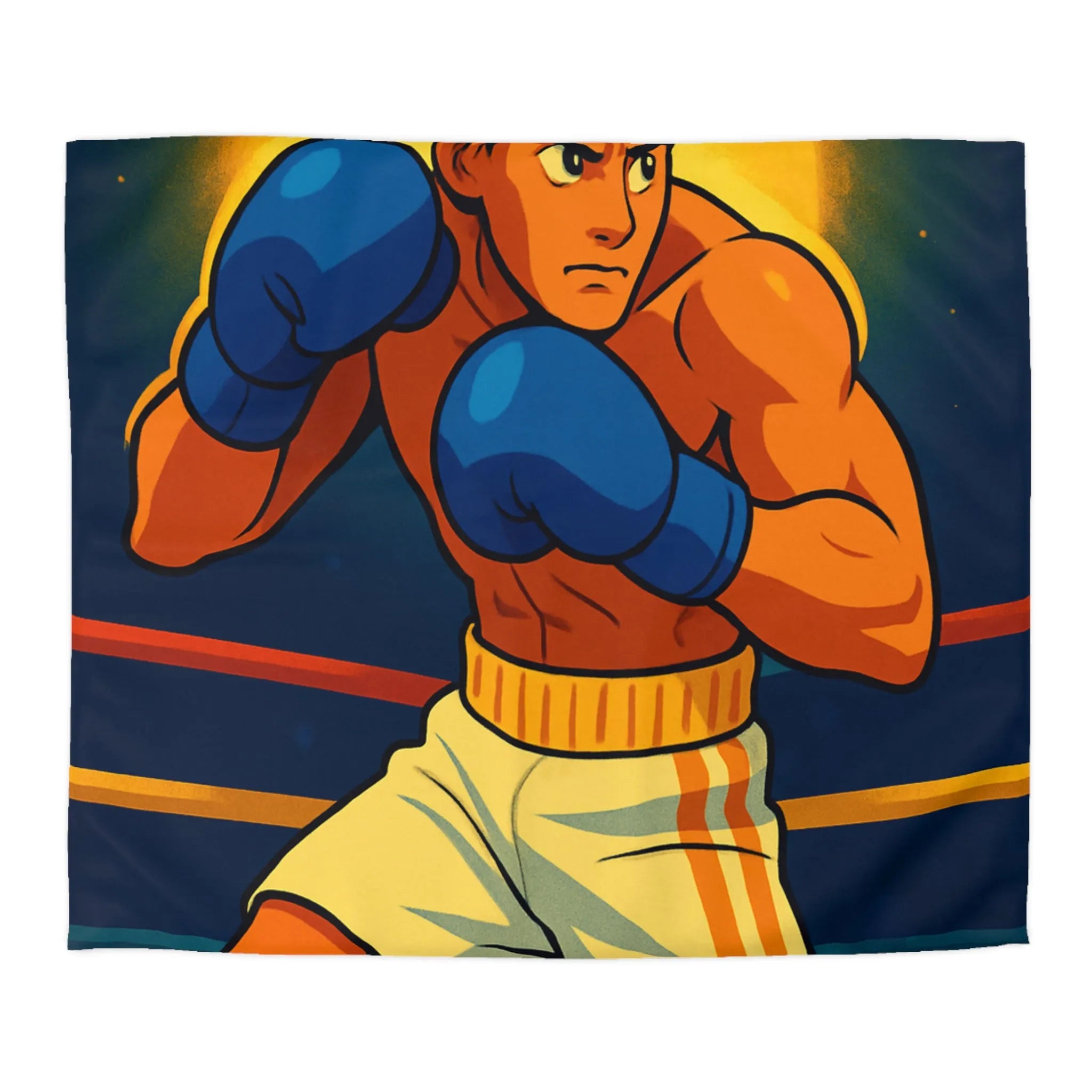 Housse de couette avec motif boxeur animé prêt pour le ring, style vibrant