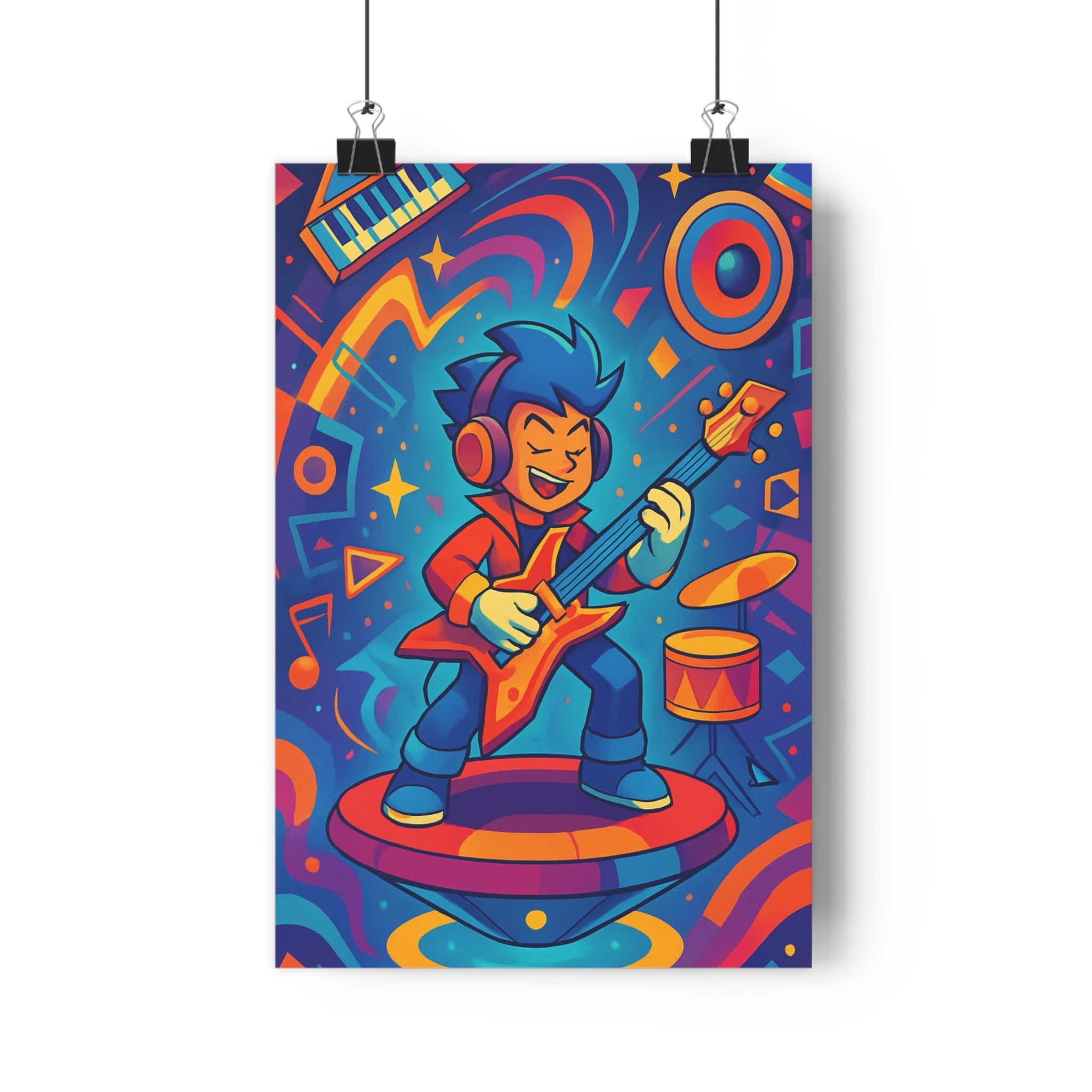 Poster décoratif animé moderne néon orange bleu violet chambre salon musique vibrant énergie futuriste