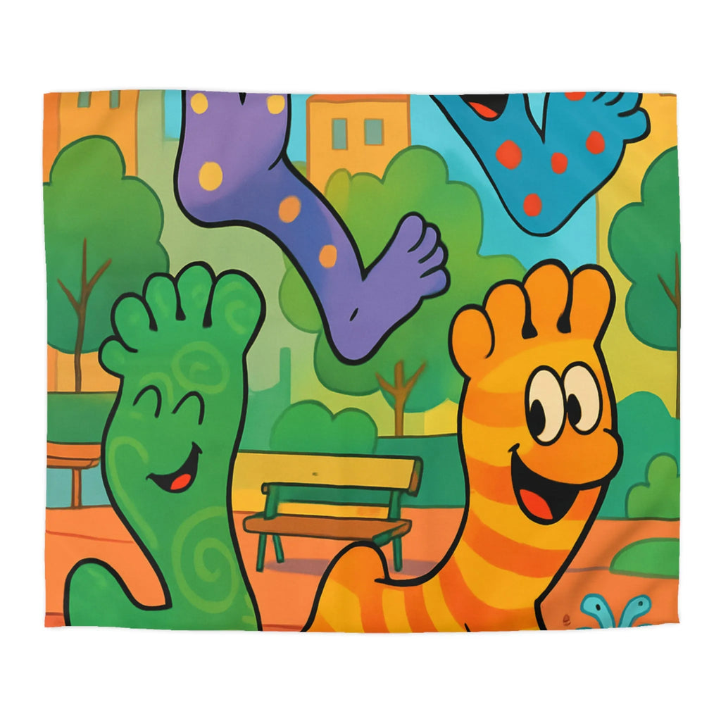 Housse de couette ludique avec motifs pieds colorés dans un parc joyeux urbain