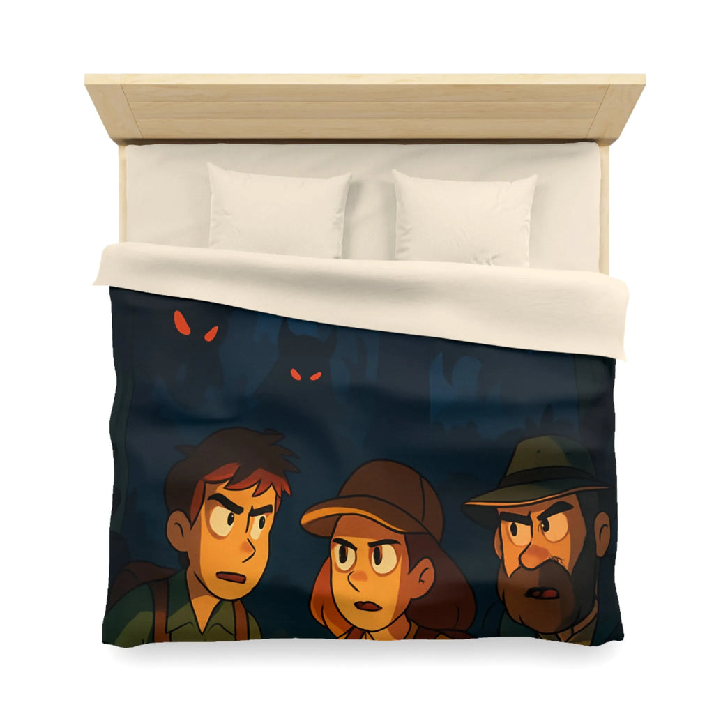 Housse de Couette Forêt Enchantée Nocturne avec Aventuriers et Créatures Mystiques Illustrée